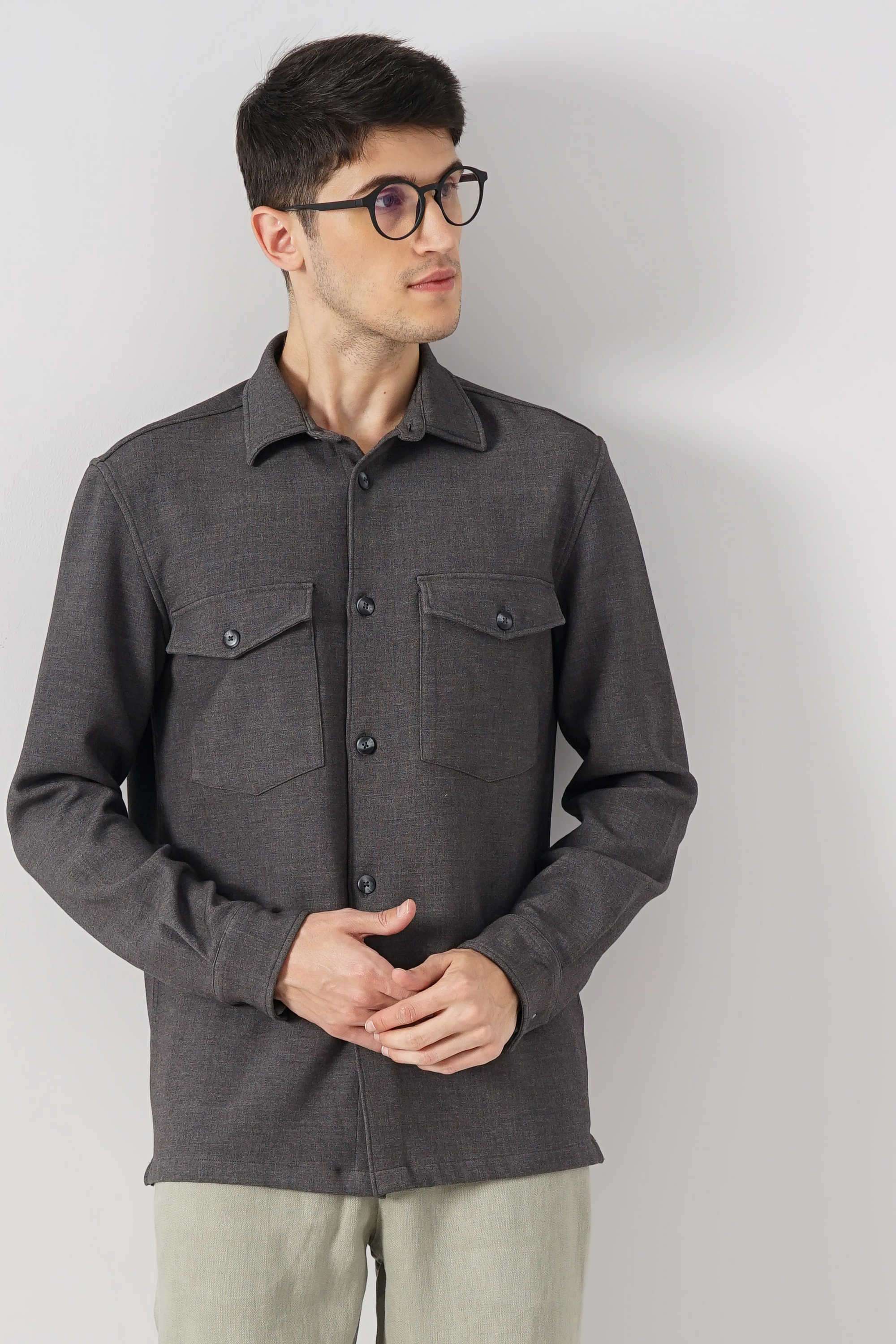 Solid-Polyester-Blend-Relaxed-Fit-Men-s-Casual-Wear-Shirt