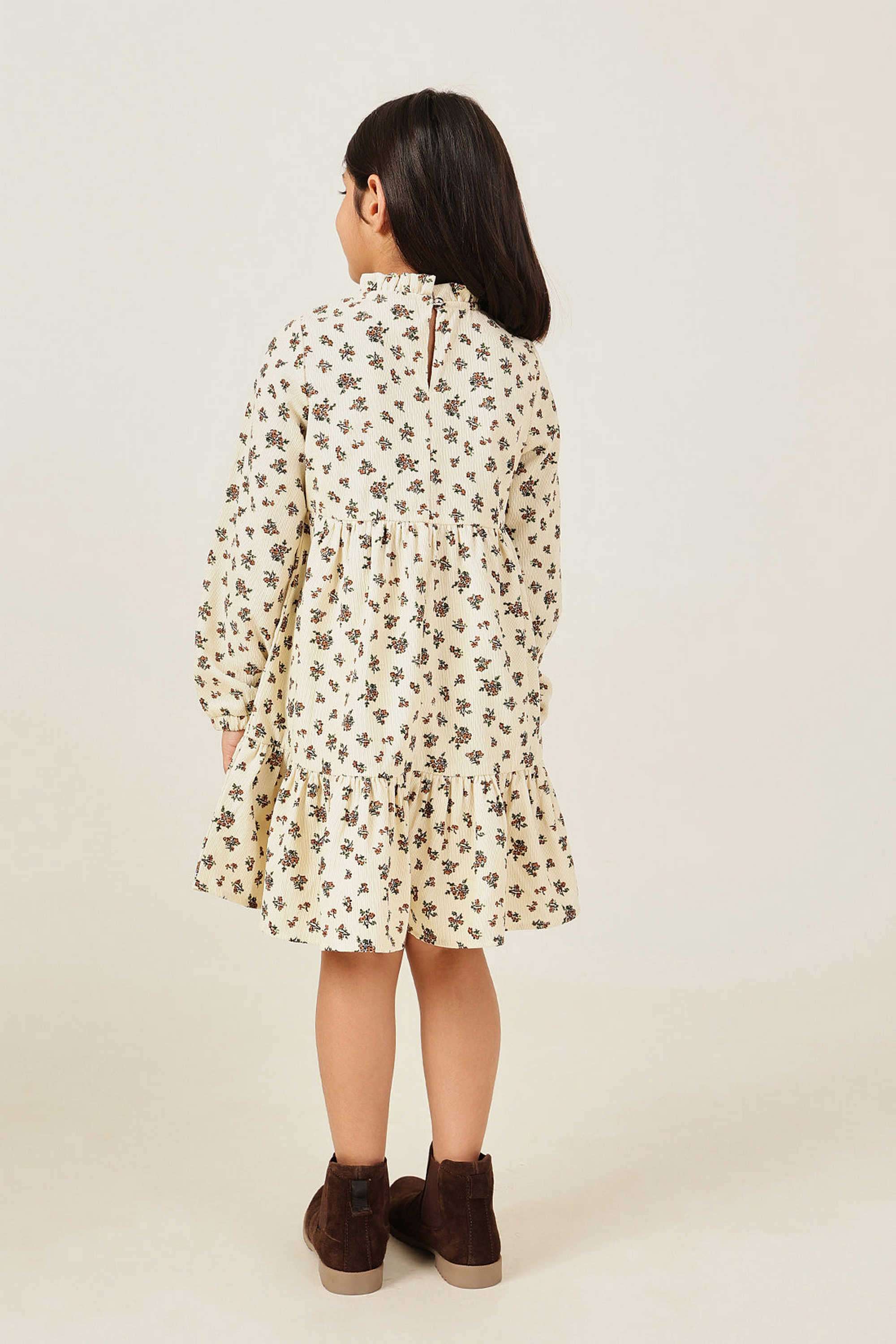 Floral-Polyester-Round-Neck-Girls-Casual-Wear-Dress