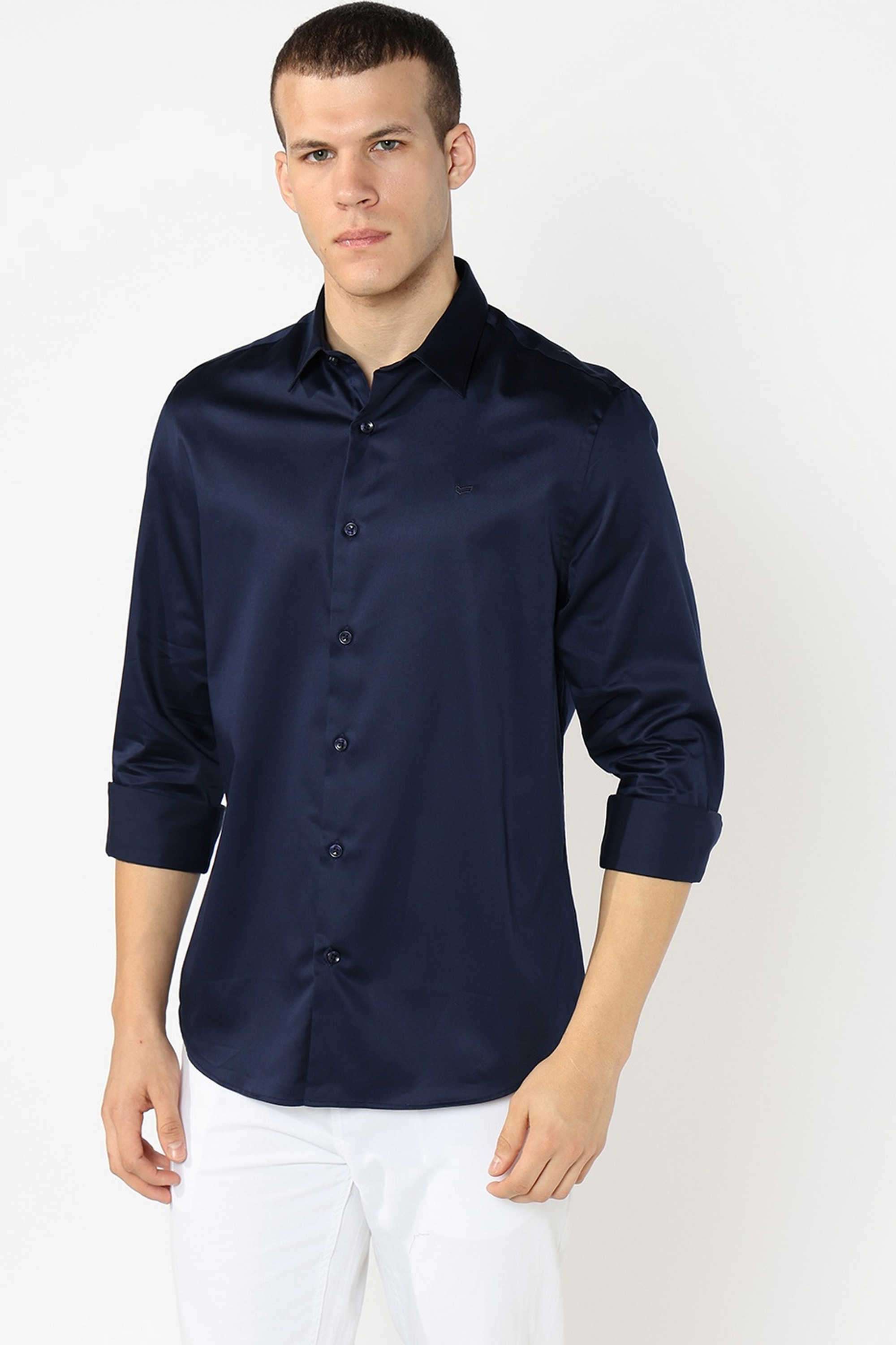 Solid-Cotton-Stretch-Regular-Fit-Men-s-Casual-Shirt