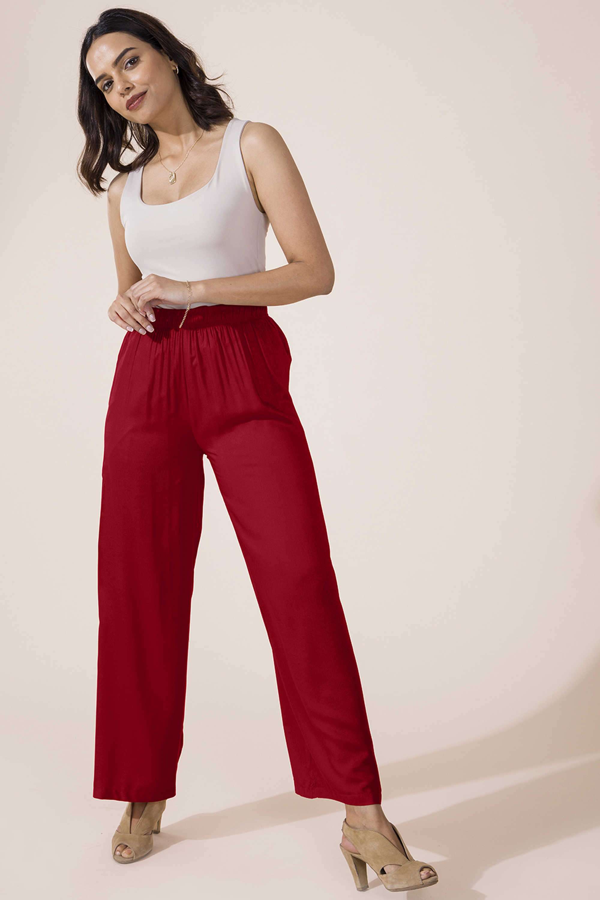 Solid-Blended-Fabric-Relaxed-Fit-Women-s-Palazzos