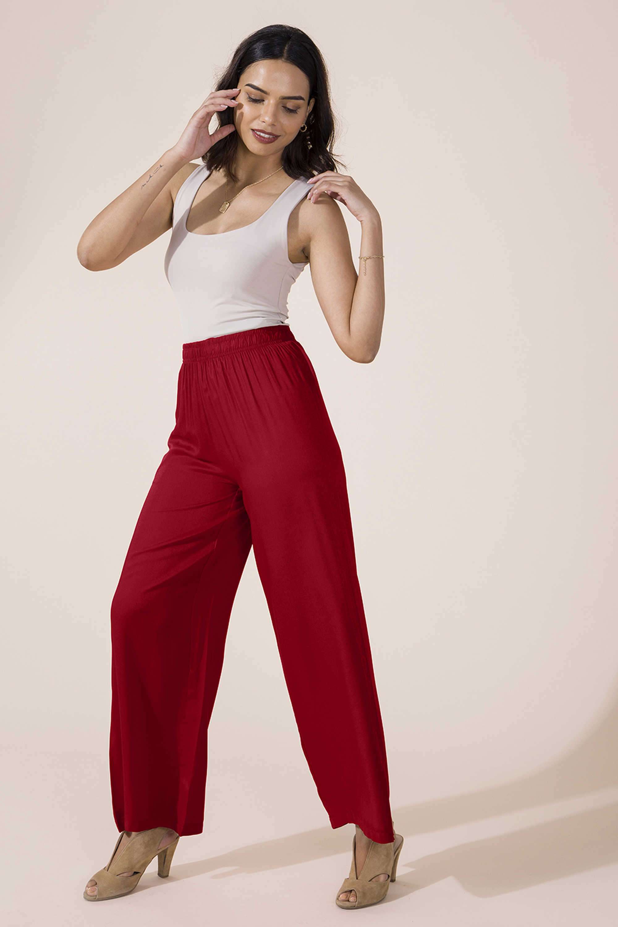 Solid-Blended-Fabric-Women-Palazzos