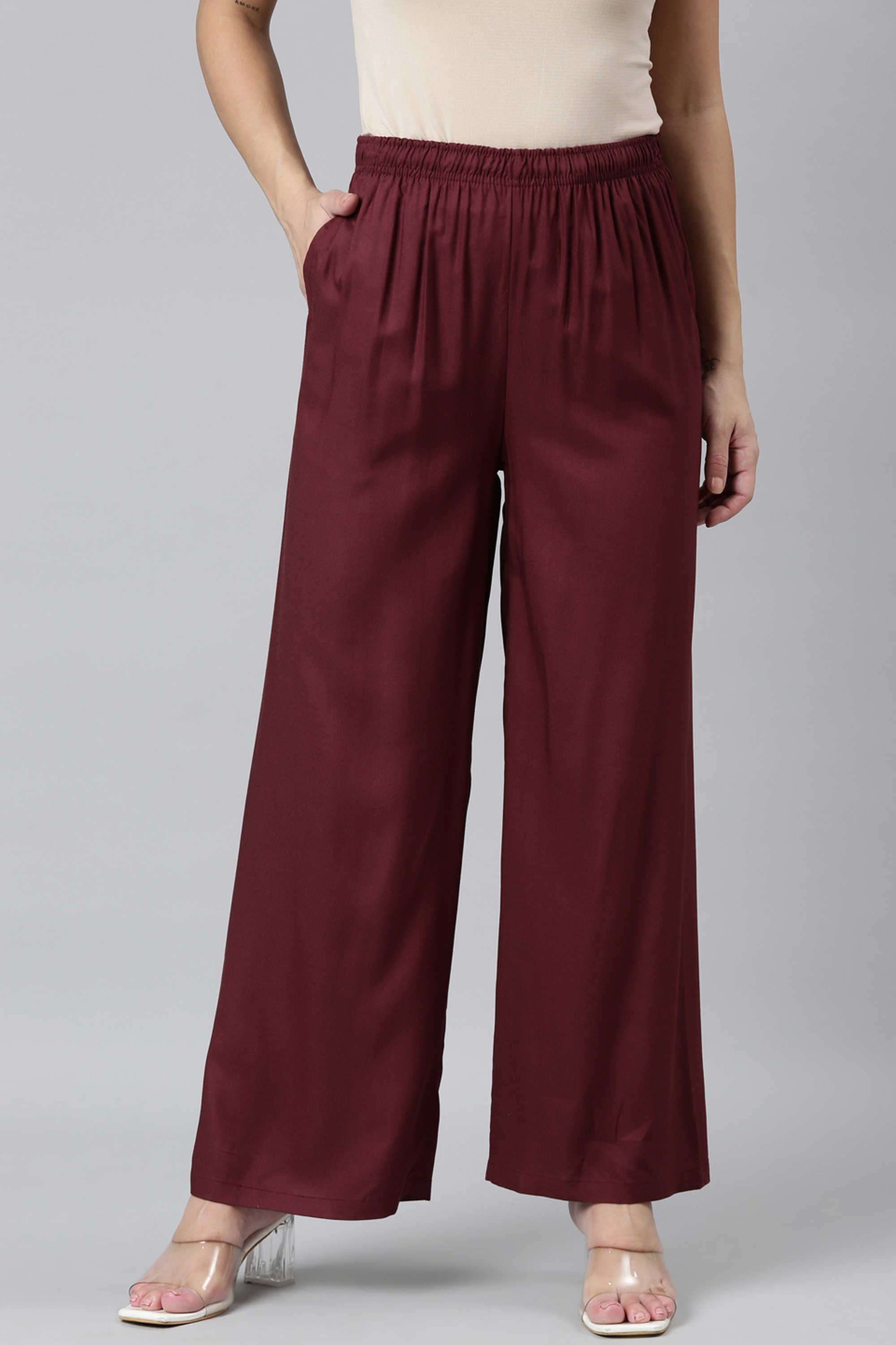 Solid-Blended-Fabric-Relaxed-Fit-Women-s-Palazzos