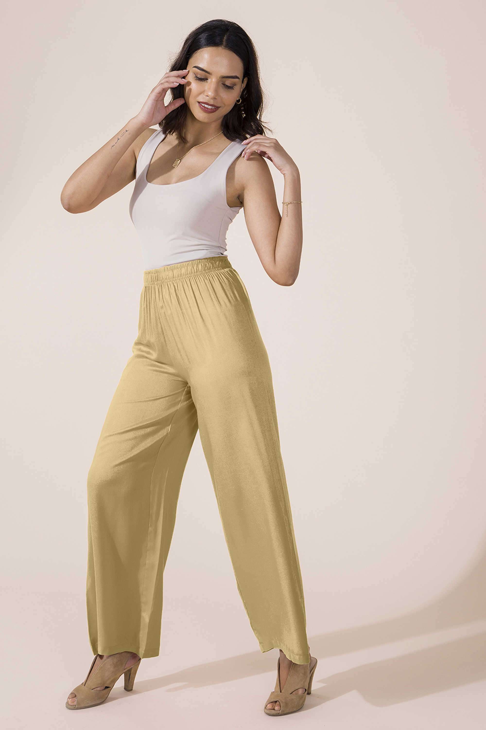 Solid-Blended-Fabric-Relaxed-Fit-Women-s-Palazzos