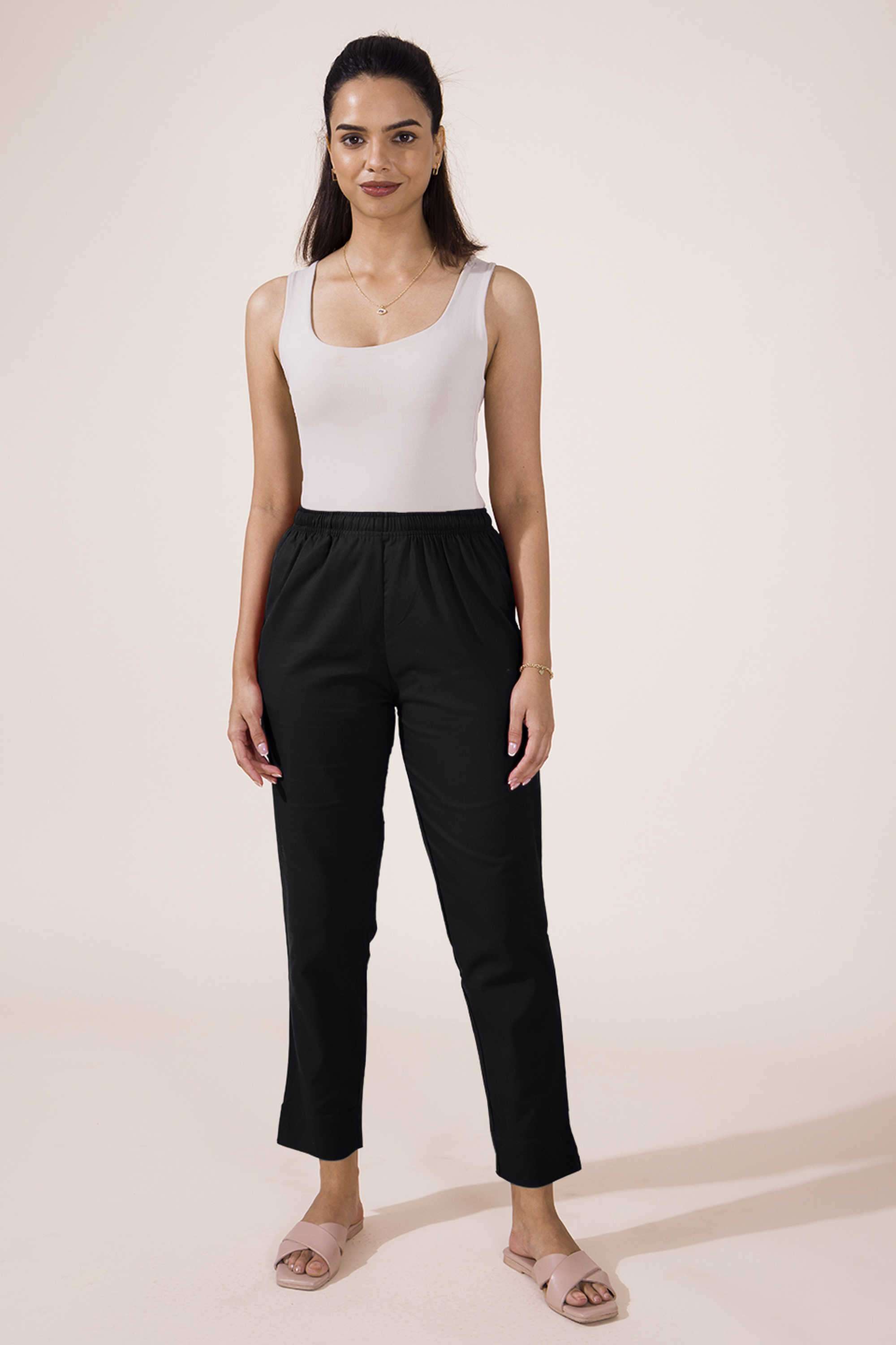 Solid-Blended-Fabric-Regular-Fit-Women-s-Pants