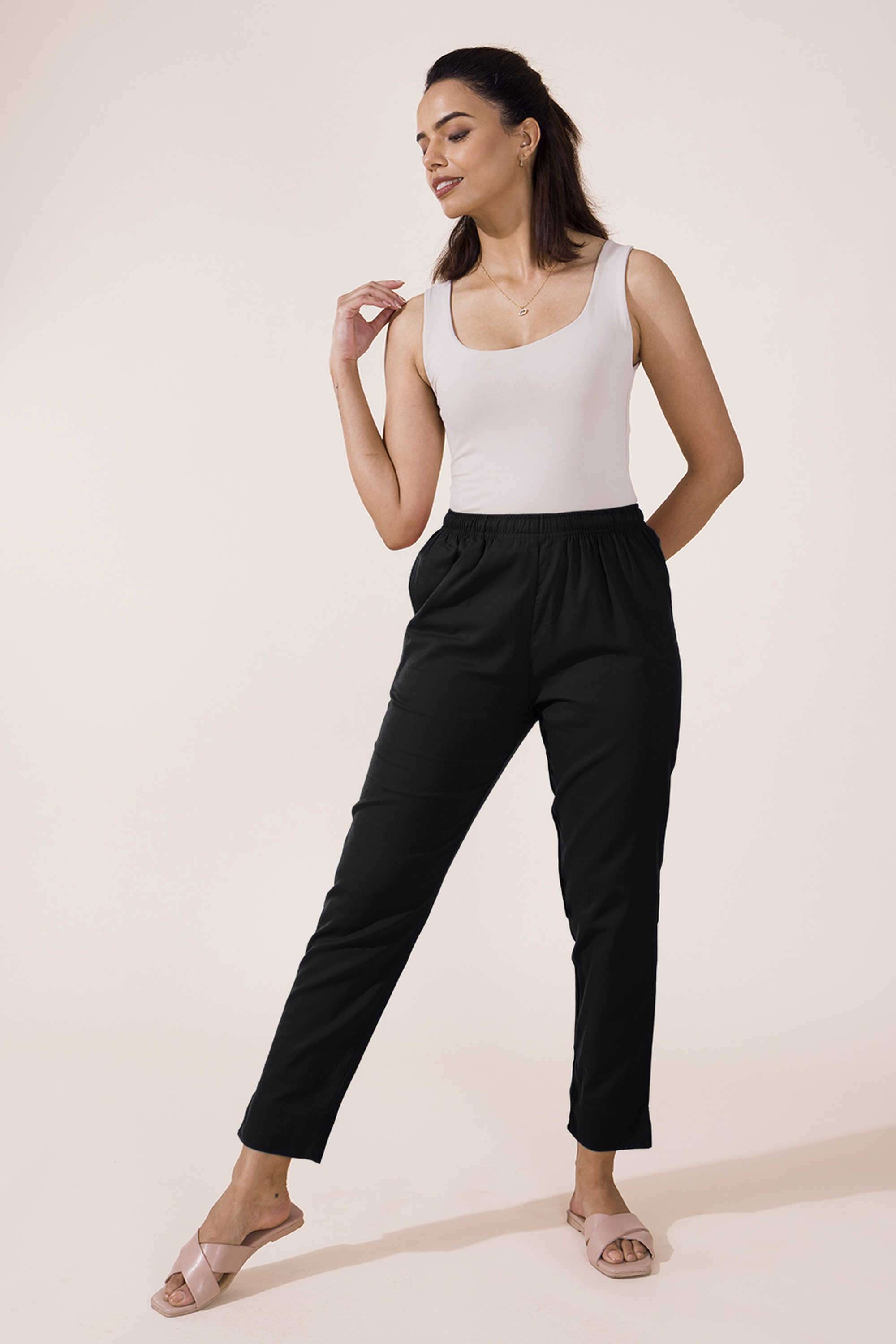 Solid-Blended-Fabric-Women-Pants