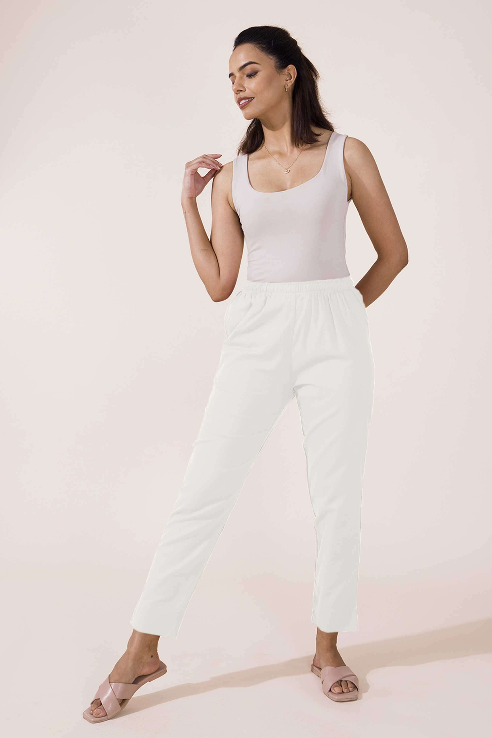 Solid-Blended-Fabric-Women-Pants