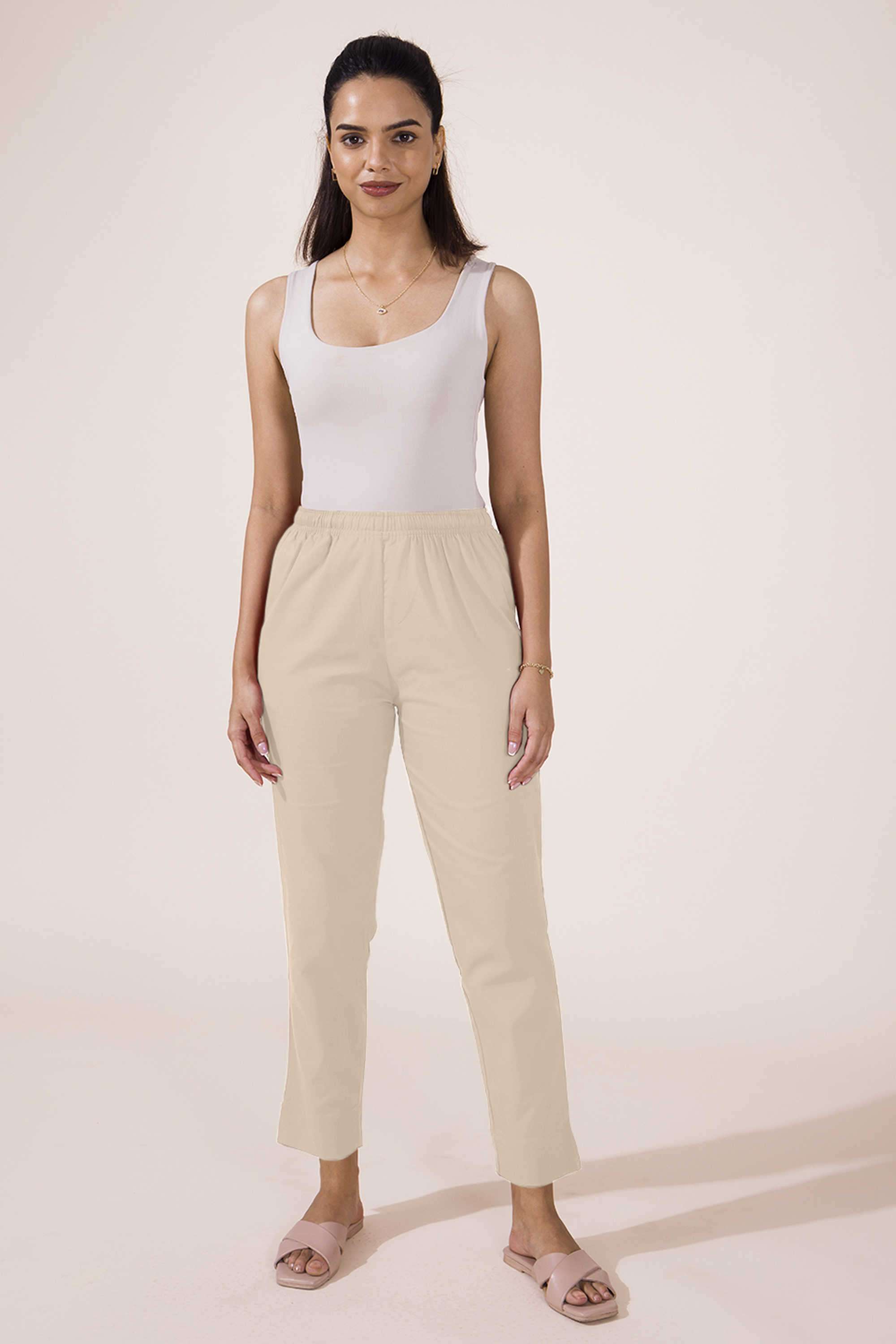 Solid-Blended-Fabric-Regular-Fit-Women-s-Pants