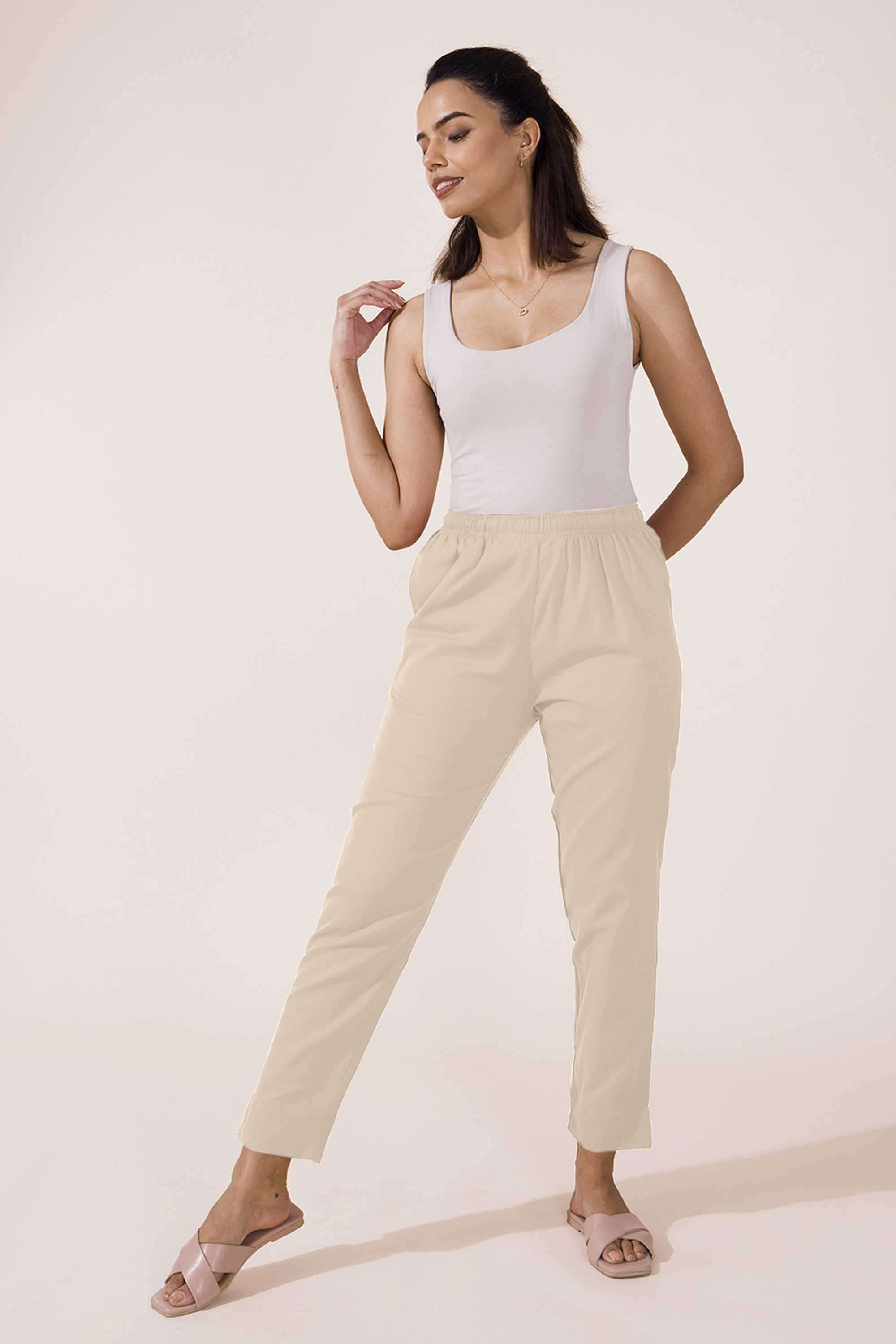 Solid-Blended-Fabric-Women-Pants