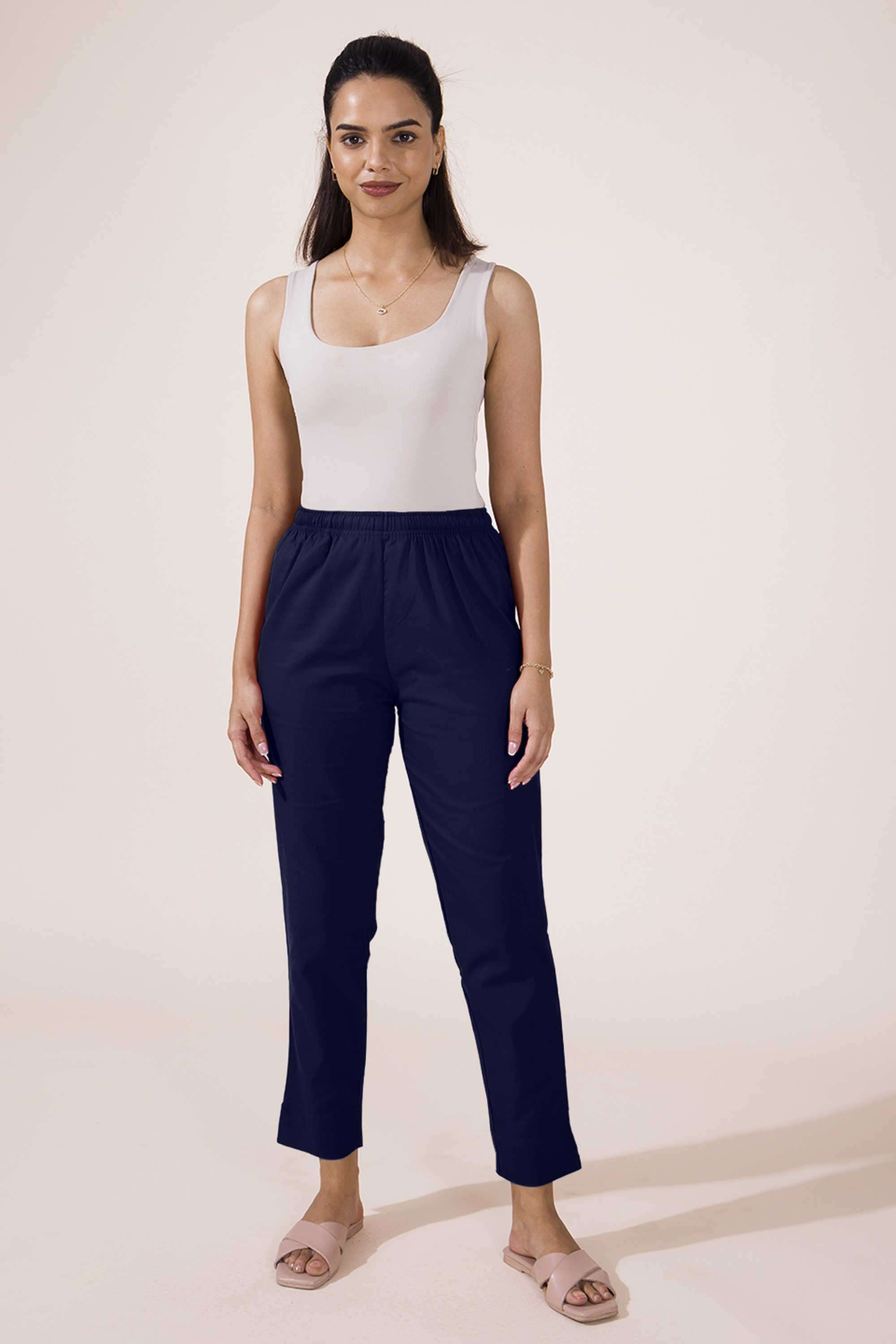 Solid-Blended-Fabric-Regular-Fit-Women-s-Pants