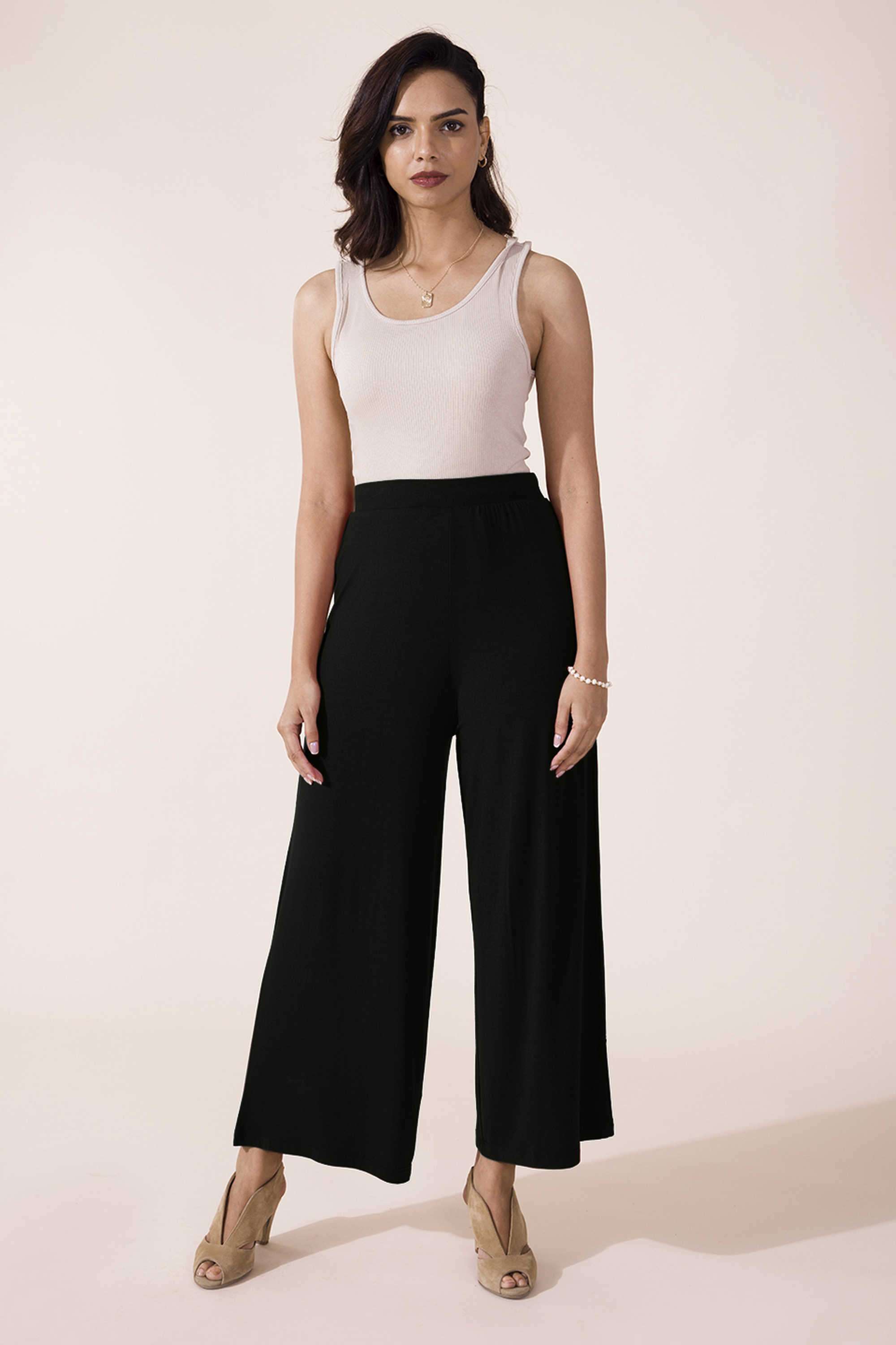 Solid-Blended-Fabric-Relaxed-Fit-Women-s-Palazzos