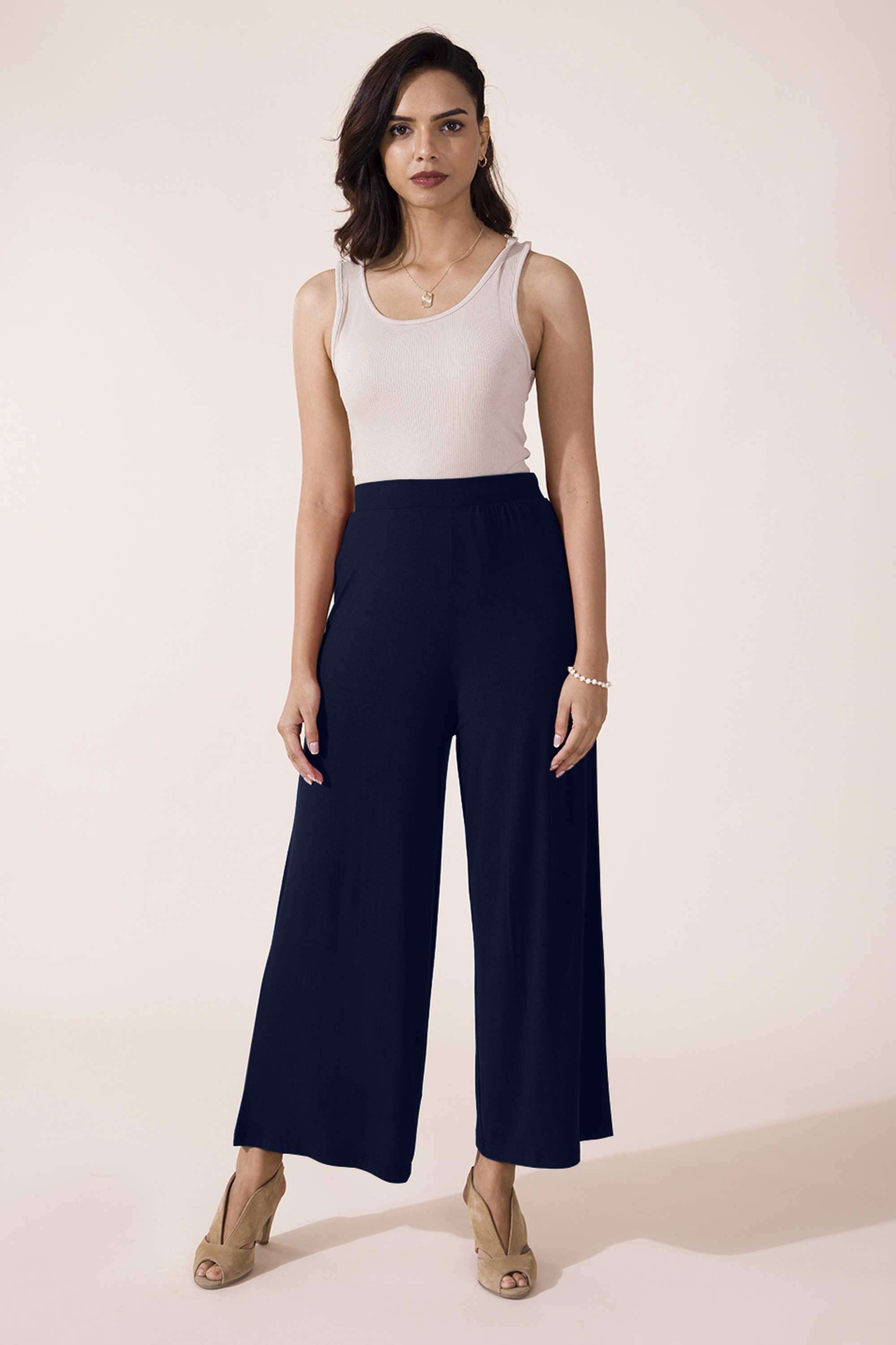 Solid-Blended-Fabric-Relaxed-Fit-Women-s-Palazzos