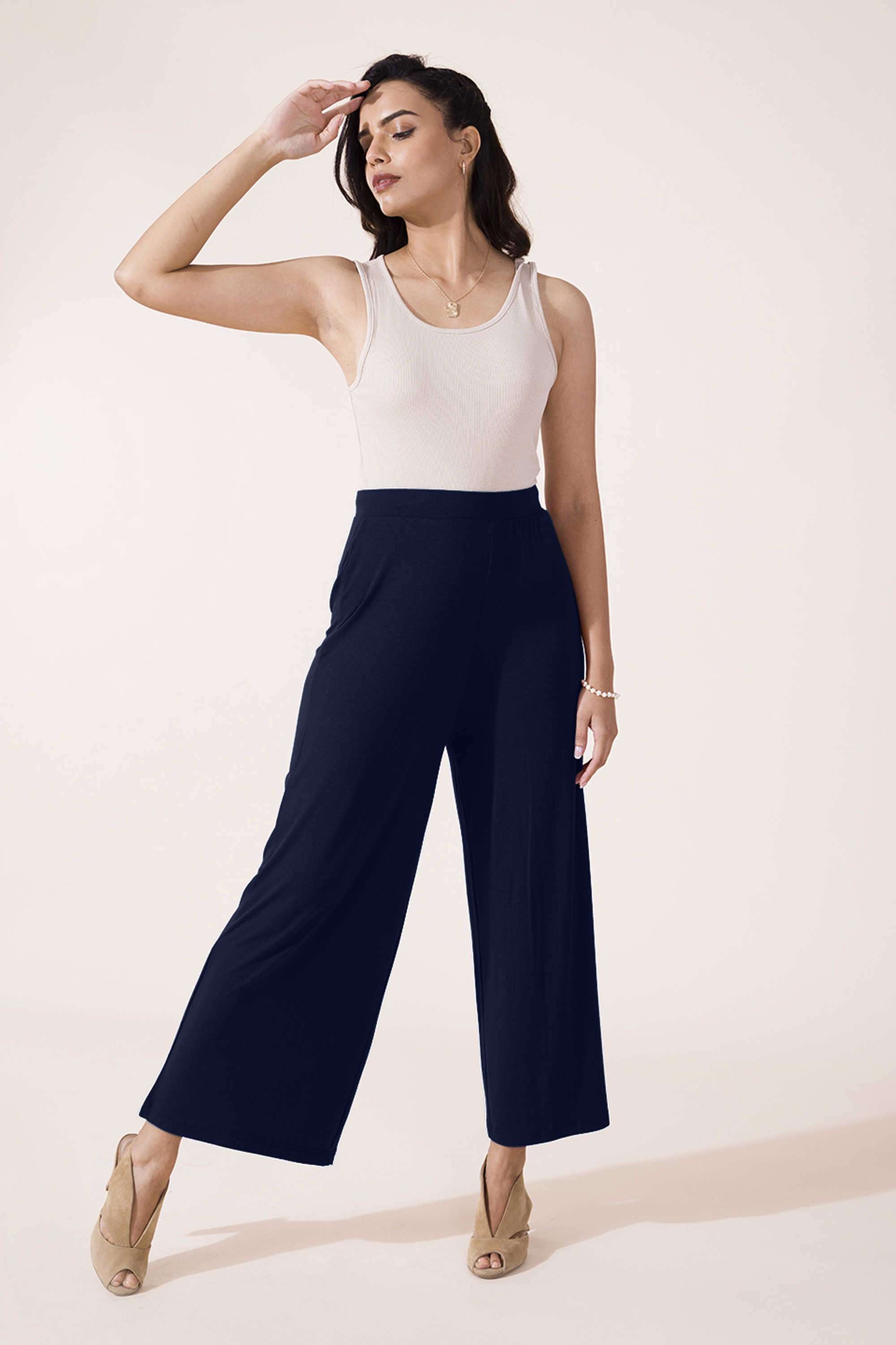 Solid-Blended-Fabric-Relaxed-Fit-Women-s-Palazzos