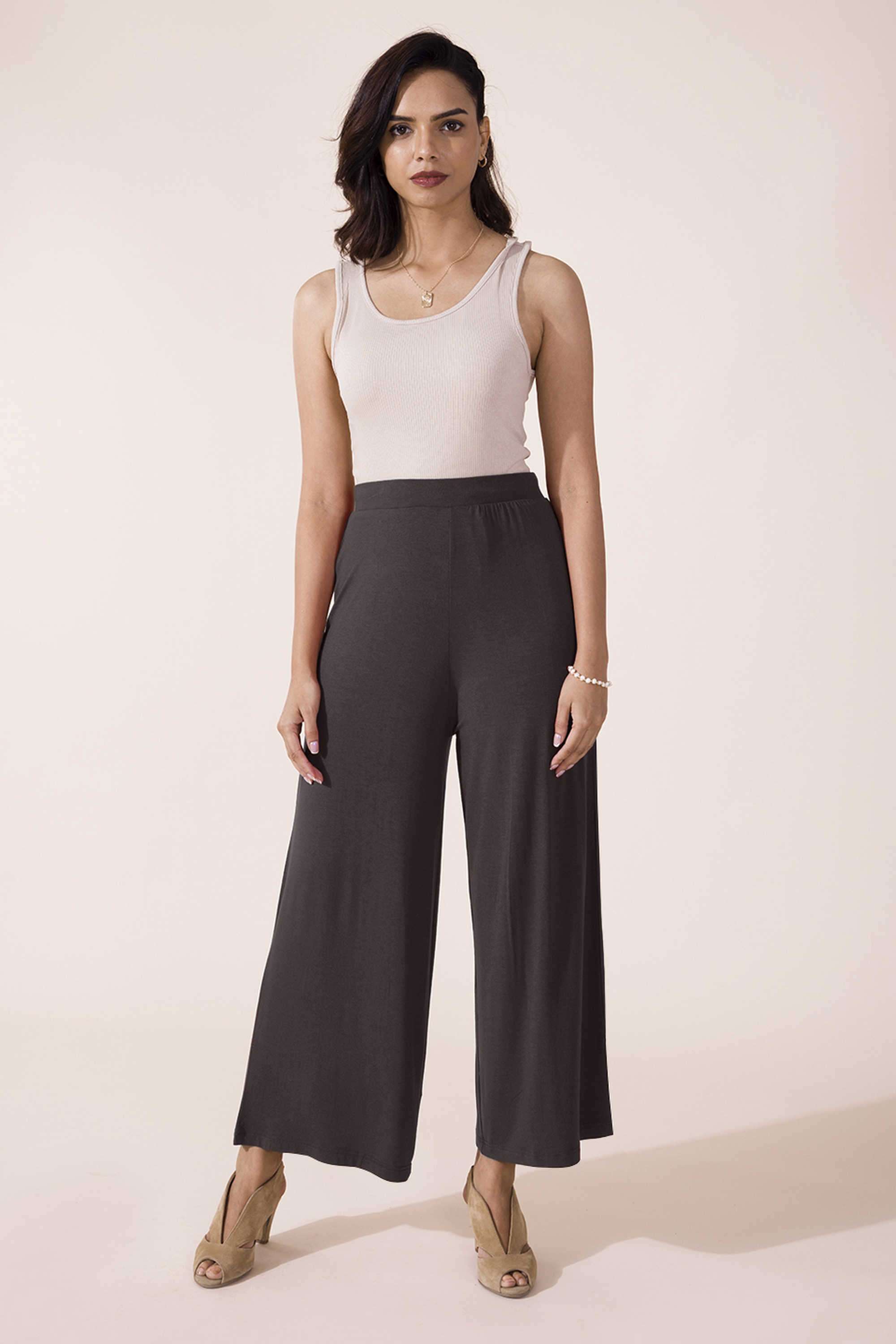 Solid-Blended-Fabric-Relaxed-Fit-Women-s-Palazzos