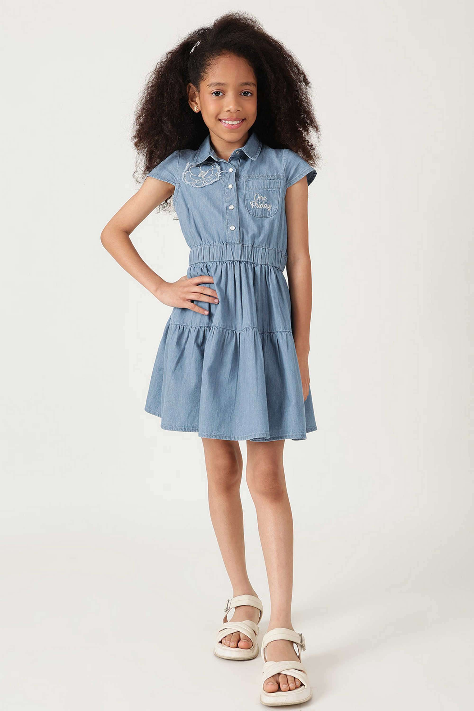 Solid-Cotton-Collared-Girls-Casual-Wear-Dress