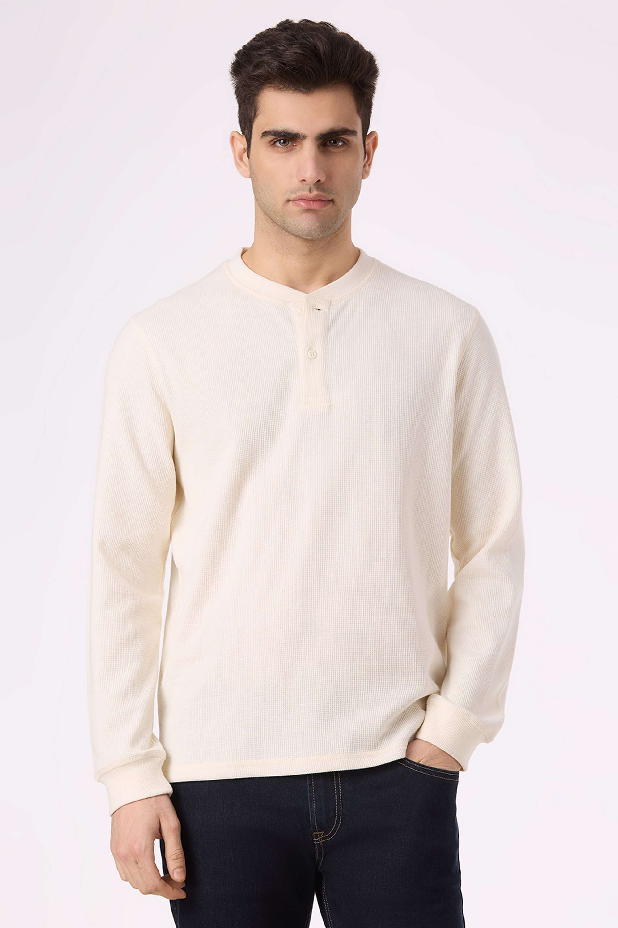 Solid-Cotton-Blend-Henley-Men-s-T-Shirt