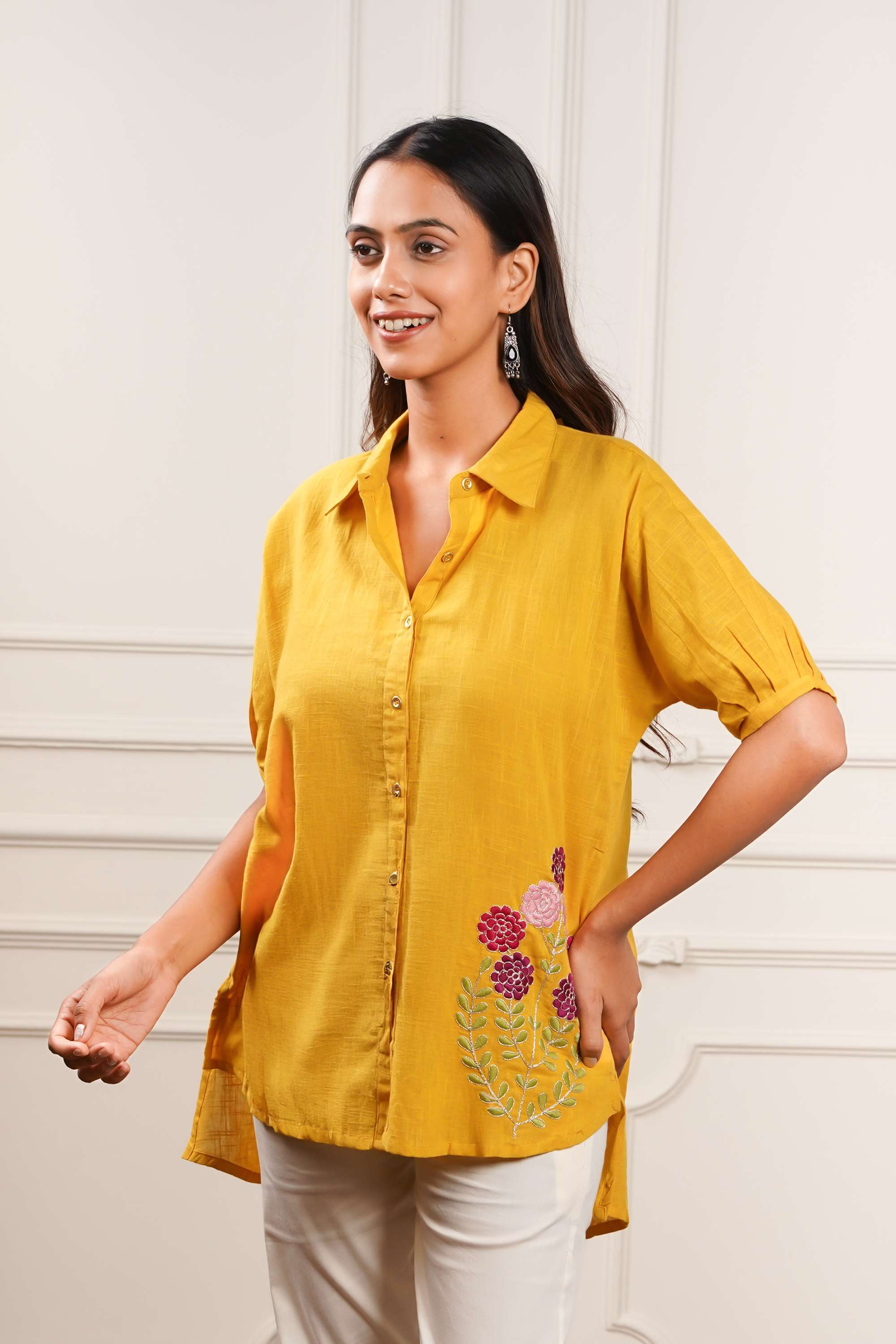 intune Solid Blended Fabric Collared Women Shirt-picture-12