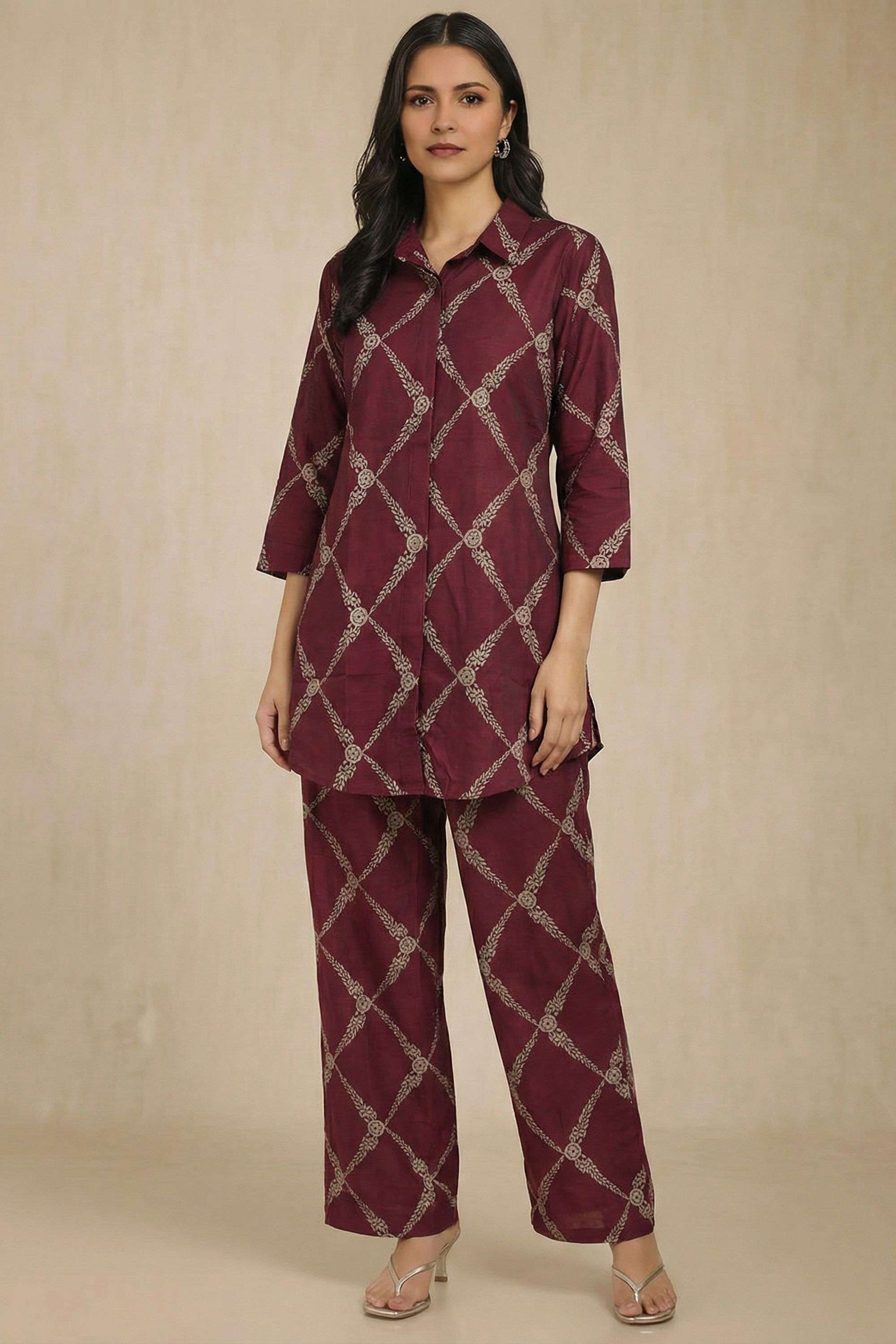 intune Polyester Regular Fit 3/4 Sleeves Festive Wear Women Co-Ord Set-picture-32