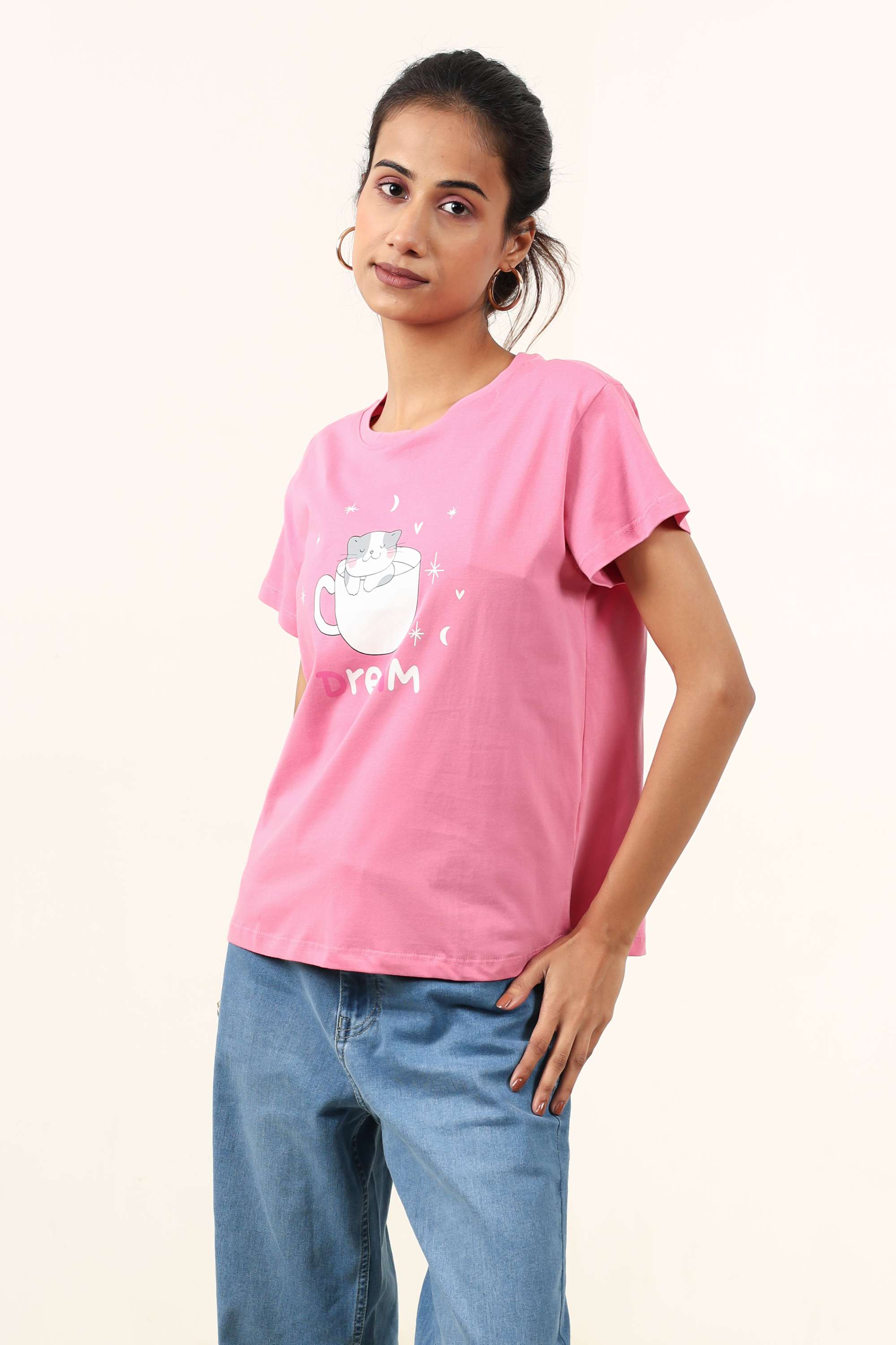Blended-Fabric-Regular-Fit-Women-T-Shirt