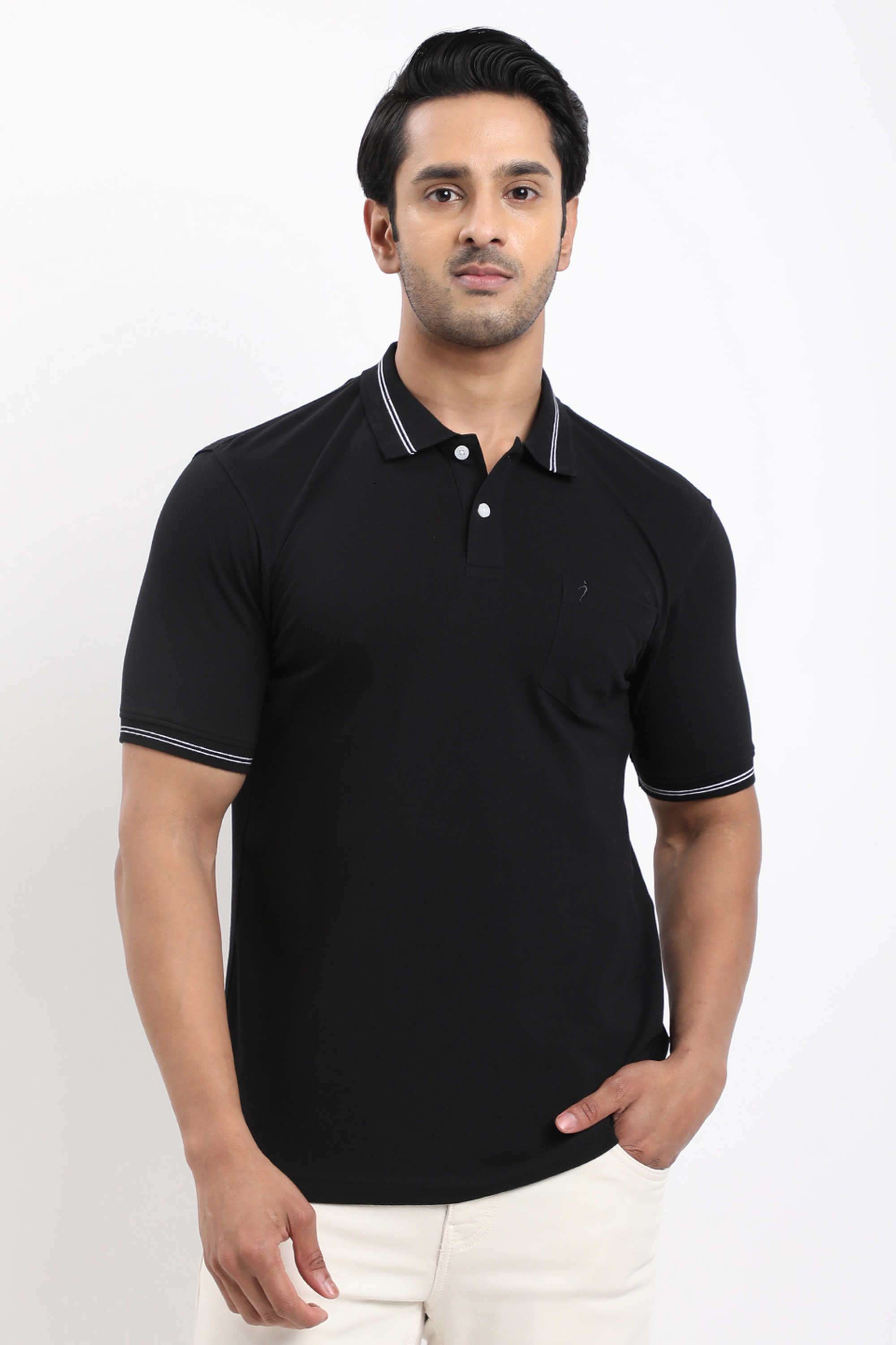 Solid-Cotton-Blend-Polo-Men-s-T-Shirt