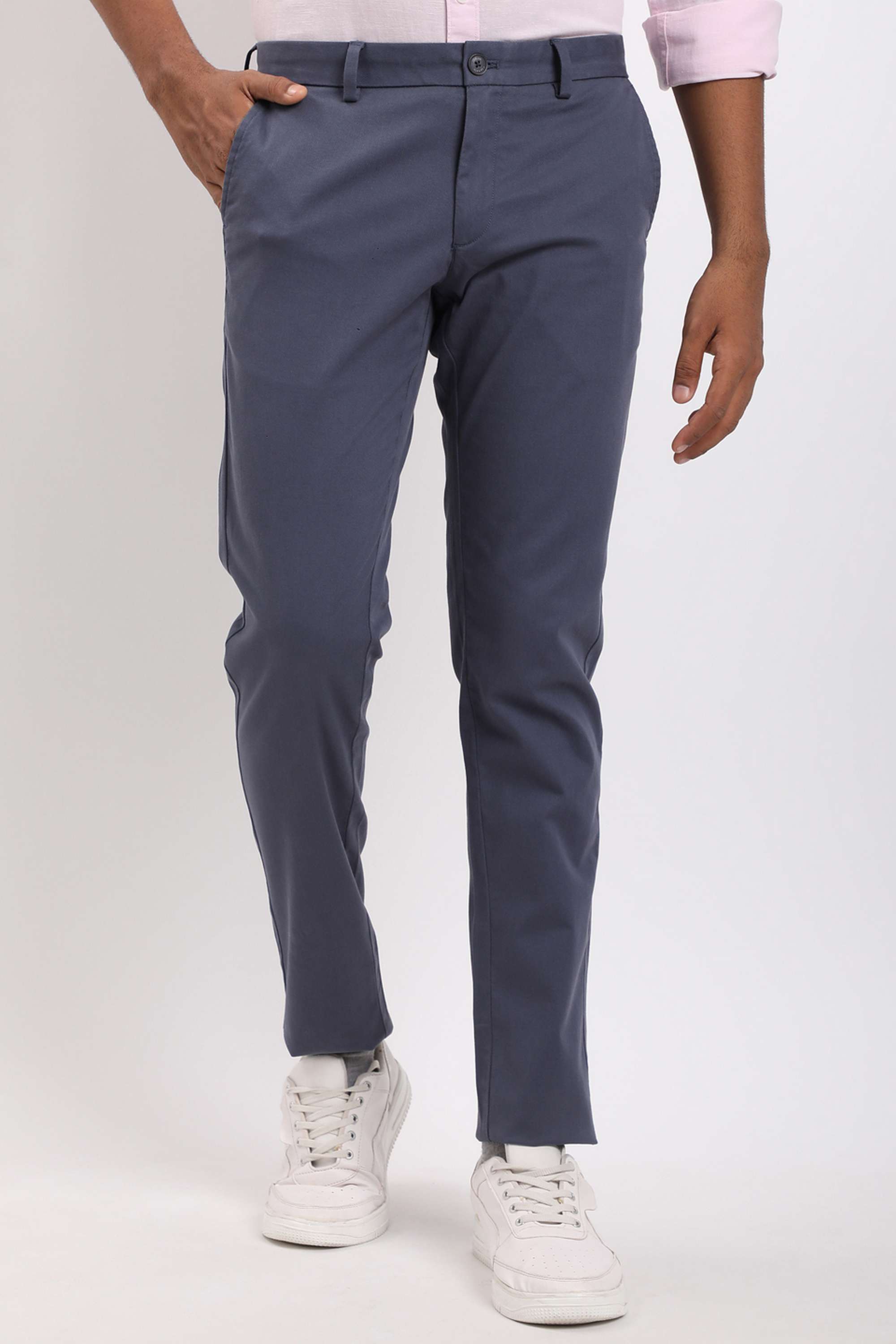 Solid-Cotton-Blend-Regular-Fit-Men-s-Casual-Wear-Trousers