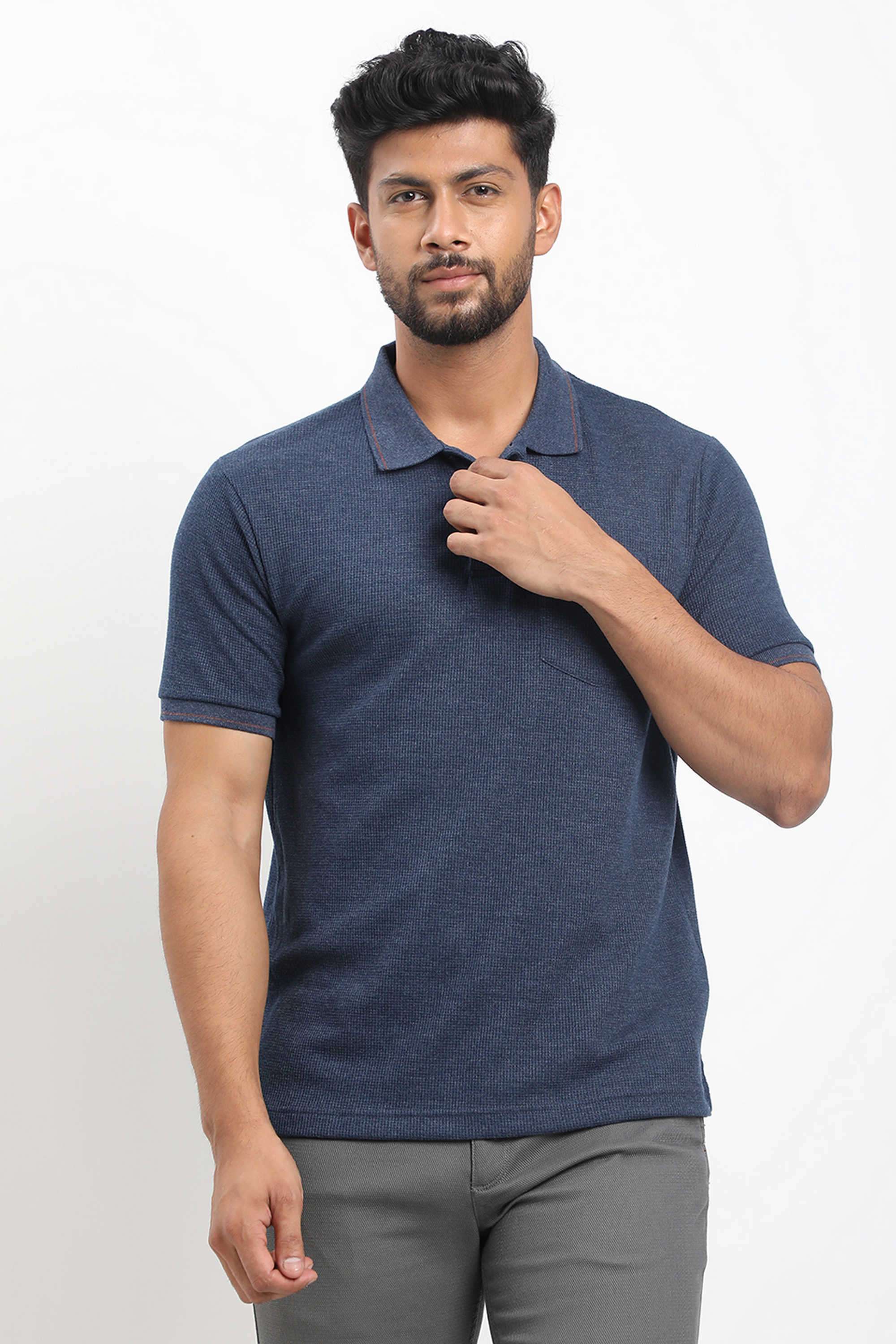 Solid-Cotton-Blend-Polo-Men-s-T-Shirt
