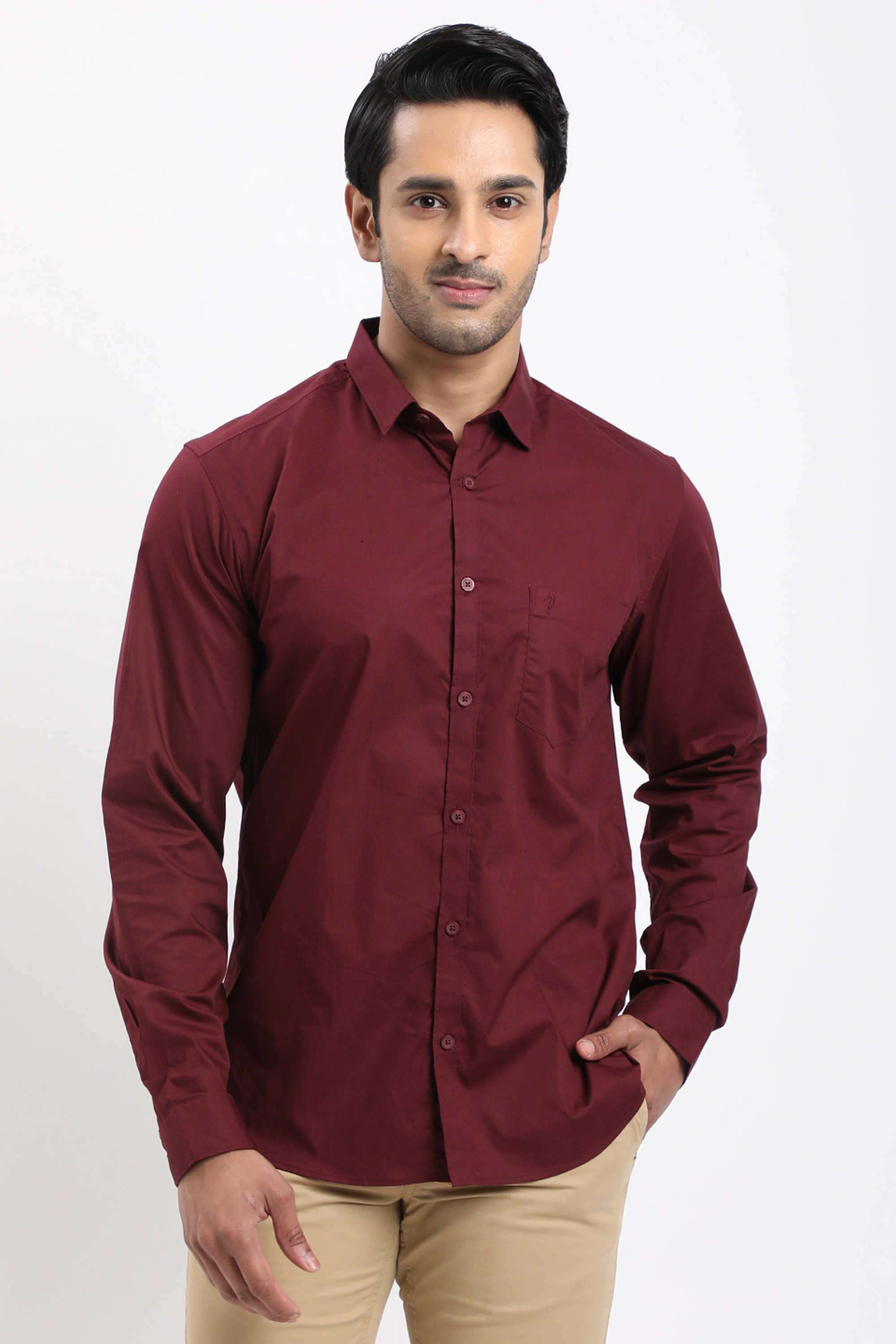 Solid-Cotton-Blend-Regular-Fit-Men-s-Casual-Shirt