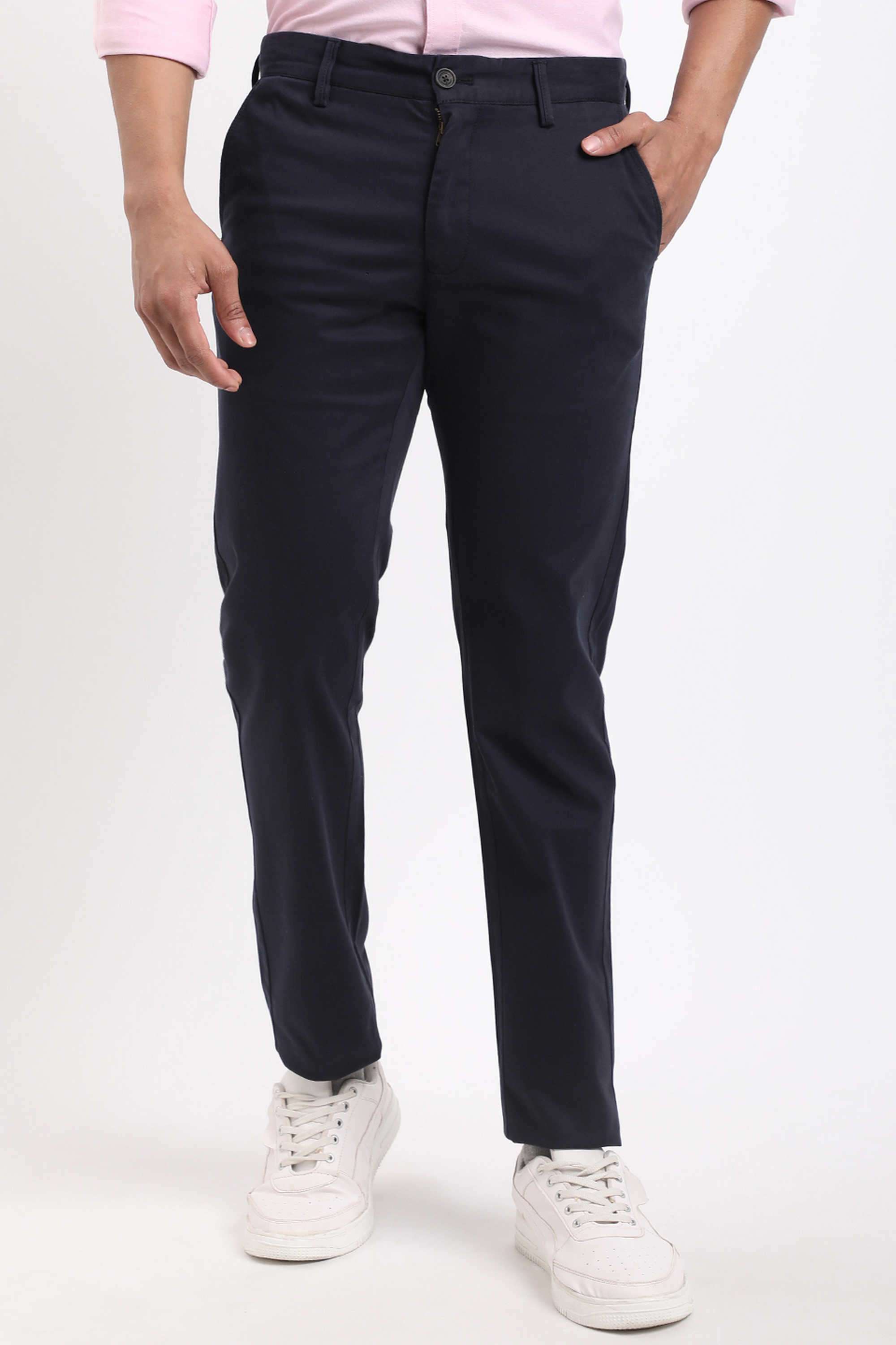 Solid-Cotton-Blend-Regular-Fit-Men-s-Casual-Trousers