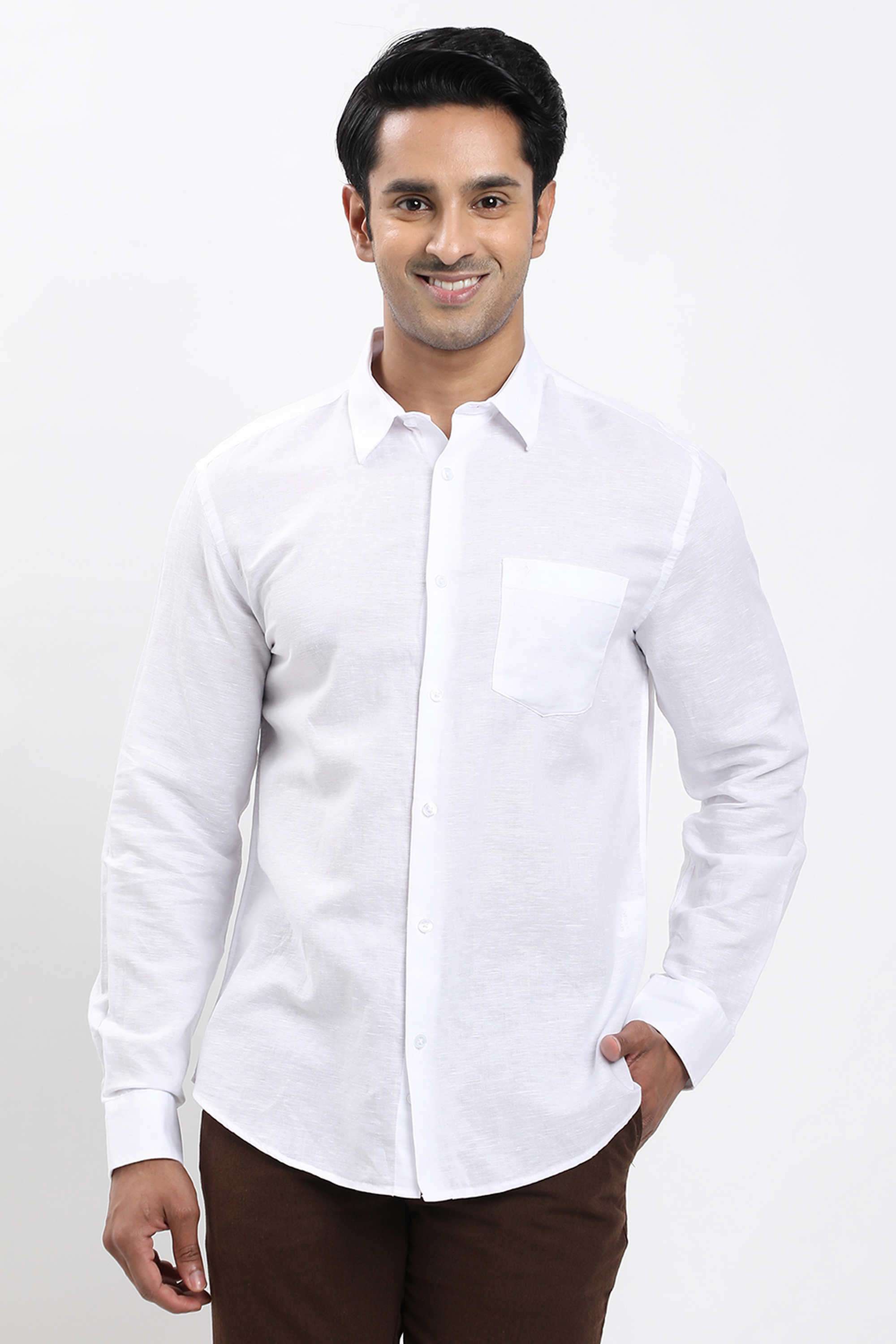 Solid-Linen-Blend-Regular-Fit-Men-s-Casual-Shirt