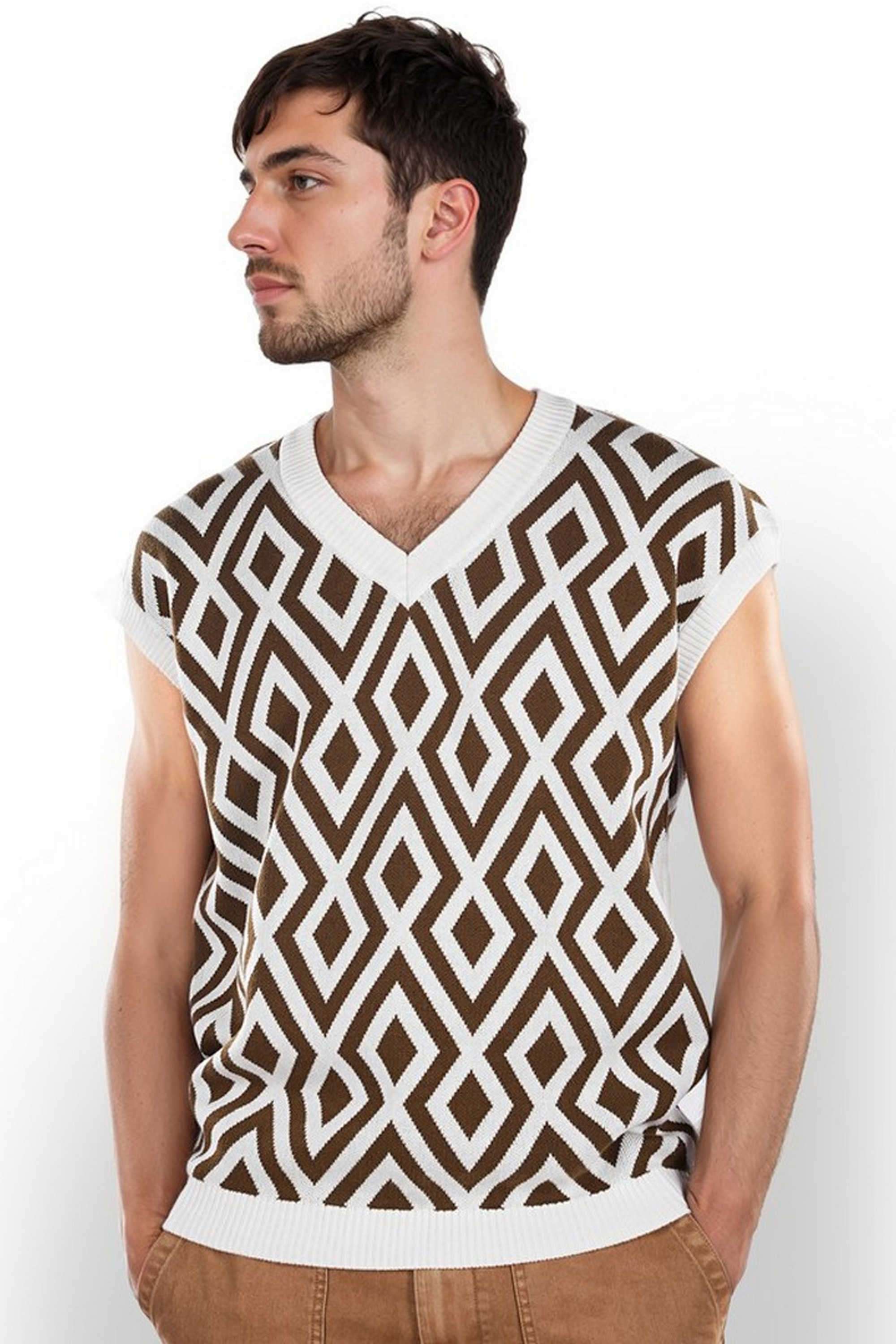 Solid-Cotton-V-Neck-Men-s-Pullover