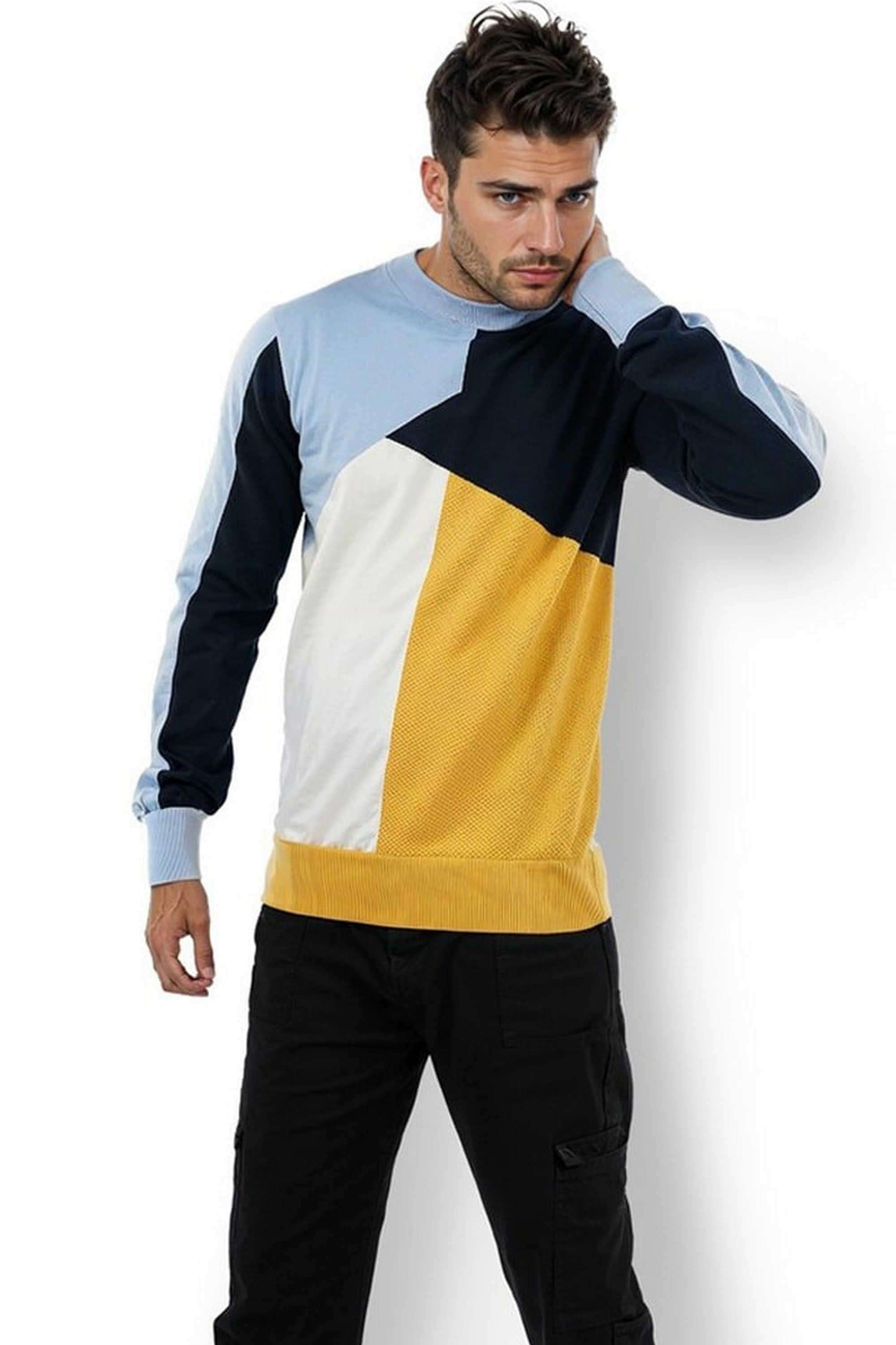 Color-Block-Cotton-Regular-Fit-Men-Pullover