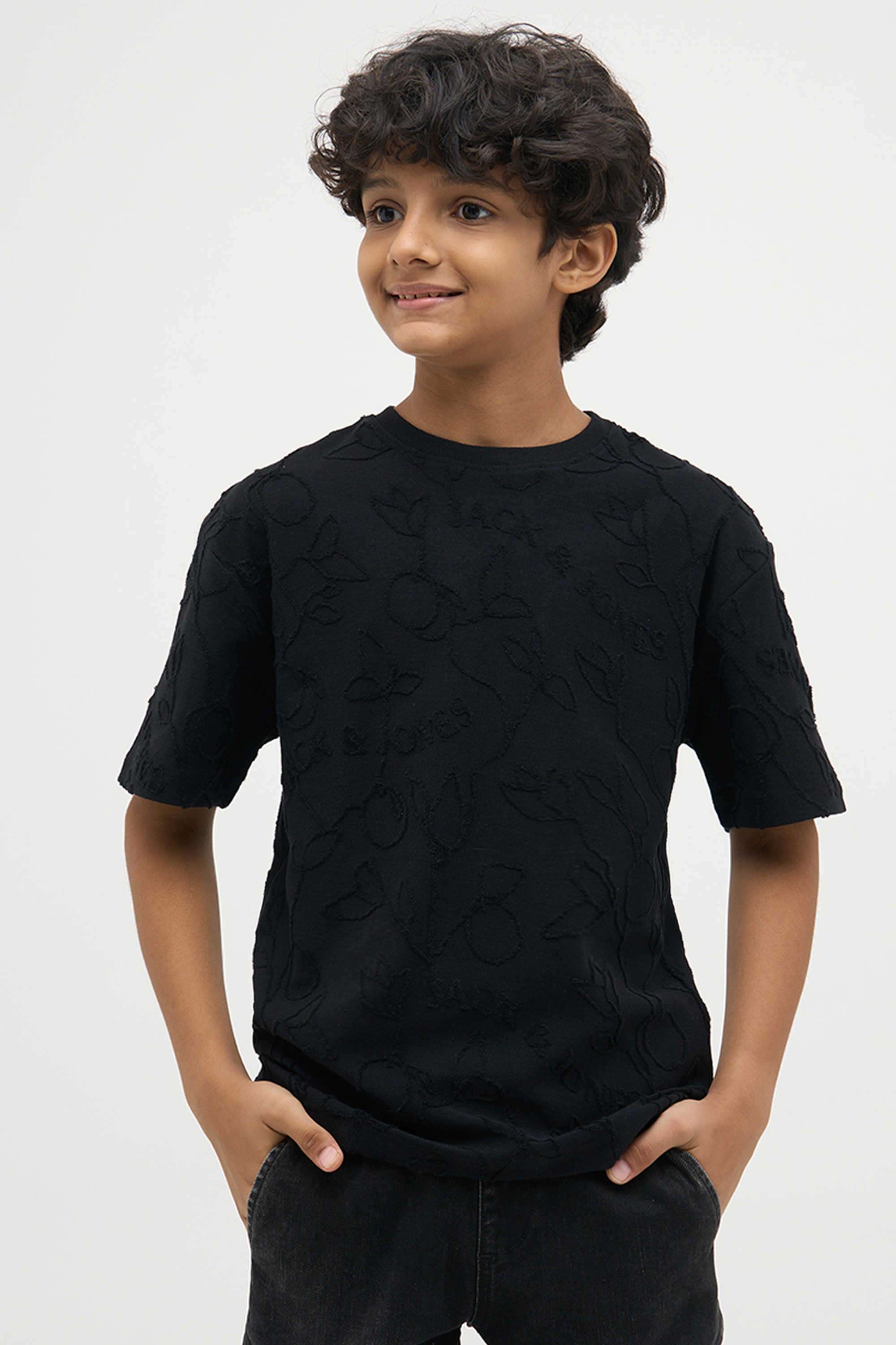 Textured-Cotton-Round-Neck-Boys-T-Shirt