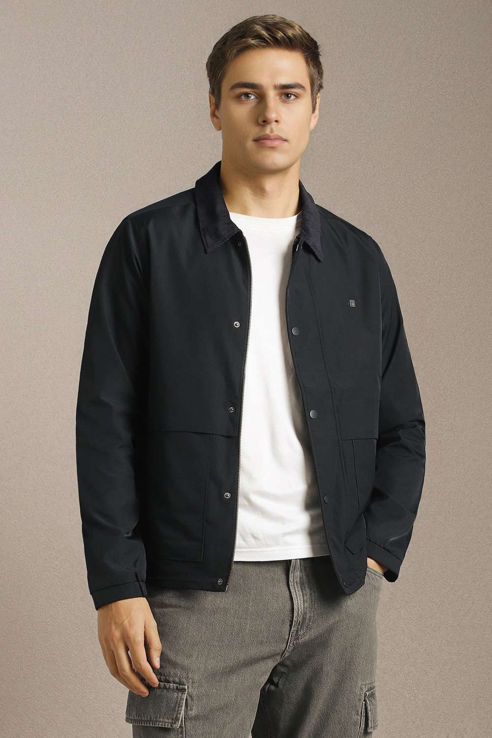 Solid-Polyester-Regular-Fit-Men-s-Casual-Jacket