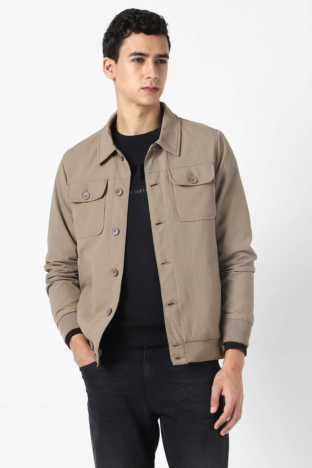 Solid-Polyester-Regular-Fit-Men-s-Jacket