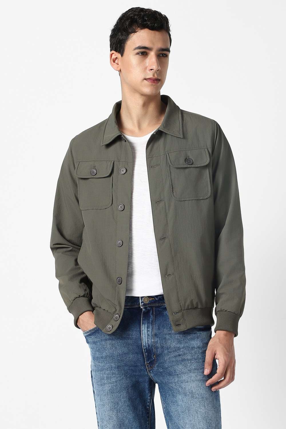Solid-Polyester-Regular-Fit-Men-s-Jacket