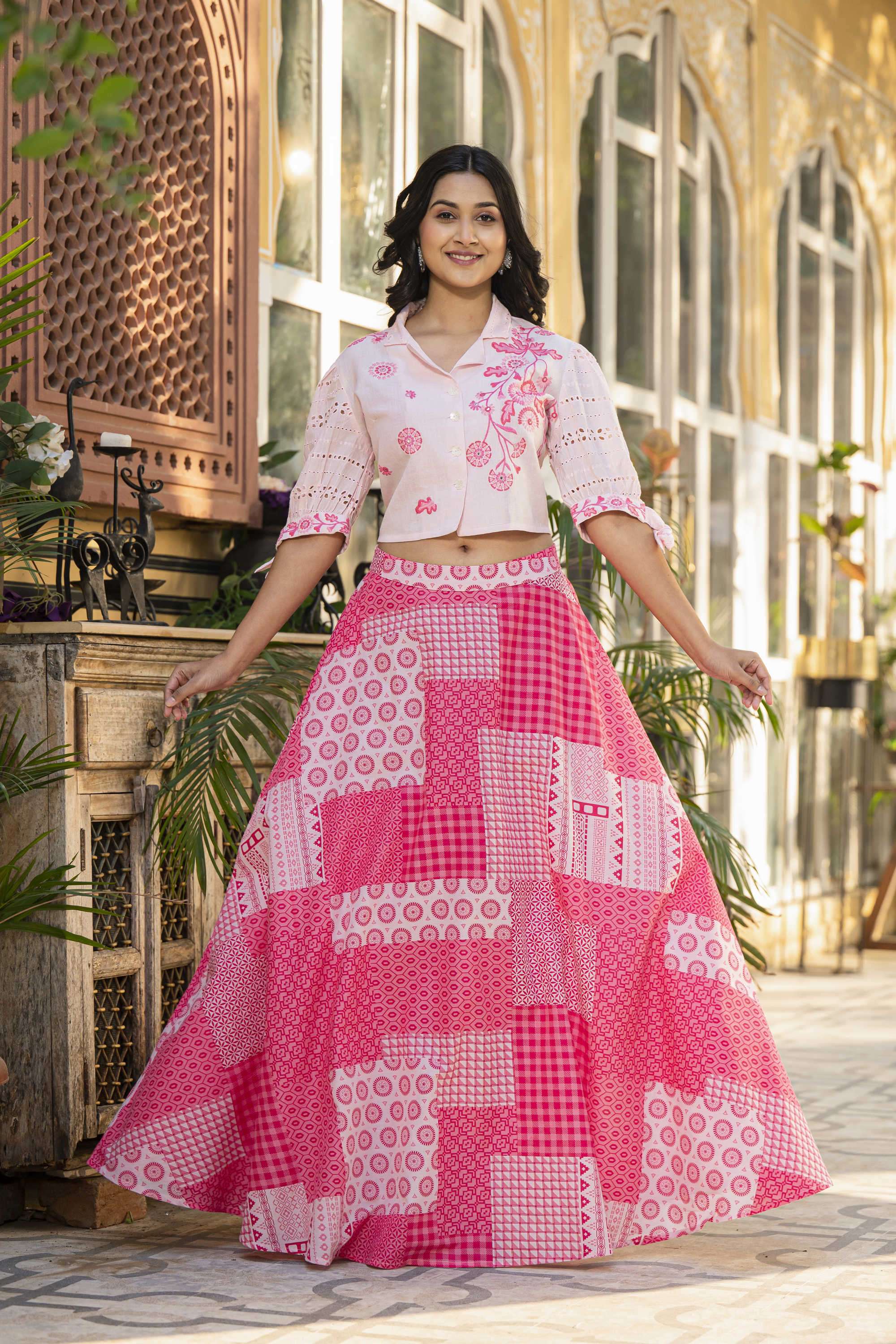 Solid-Cotton-Women-s-Festive-Wear-Co-Ord-Set