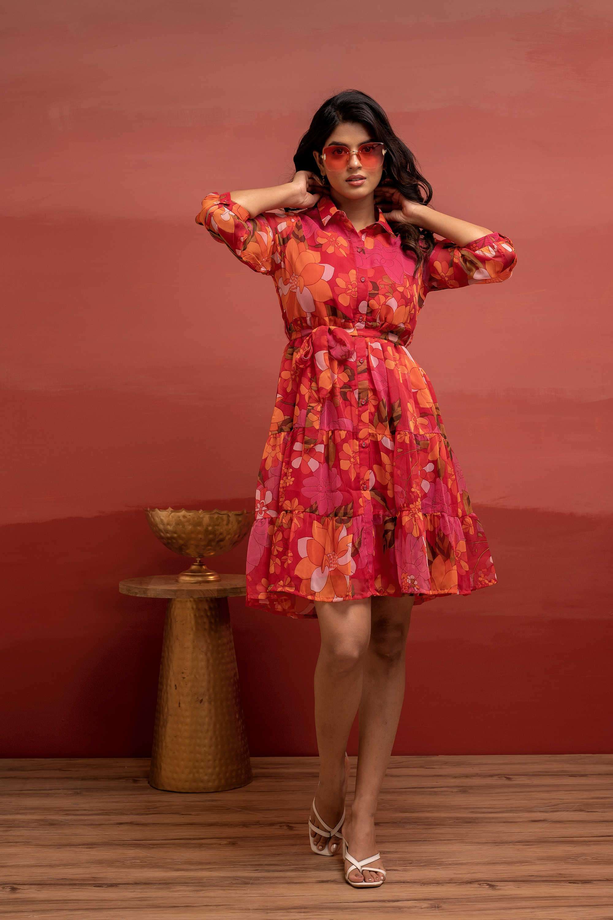 Printed-Blended-Fabric-Women-s-Dress