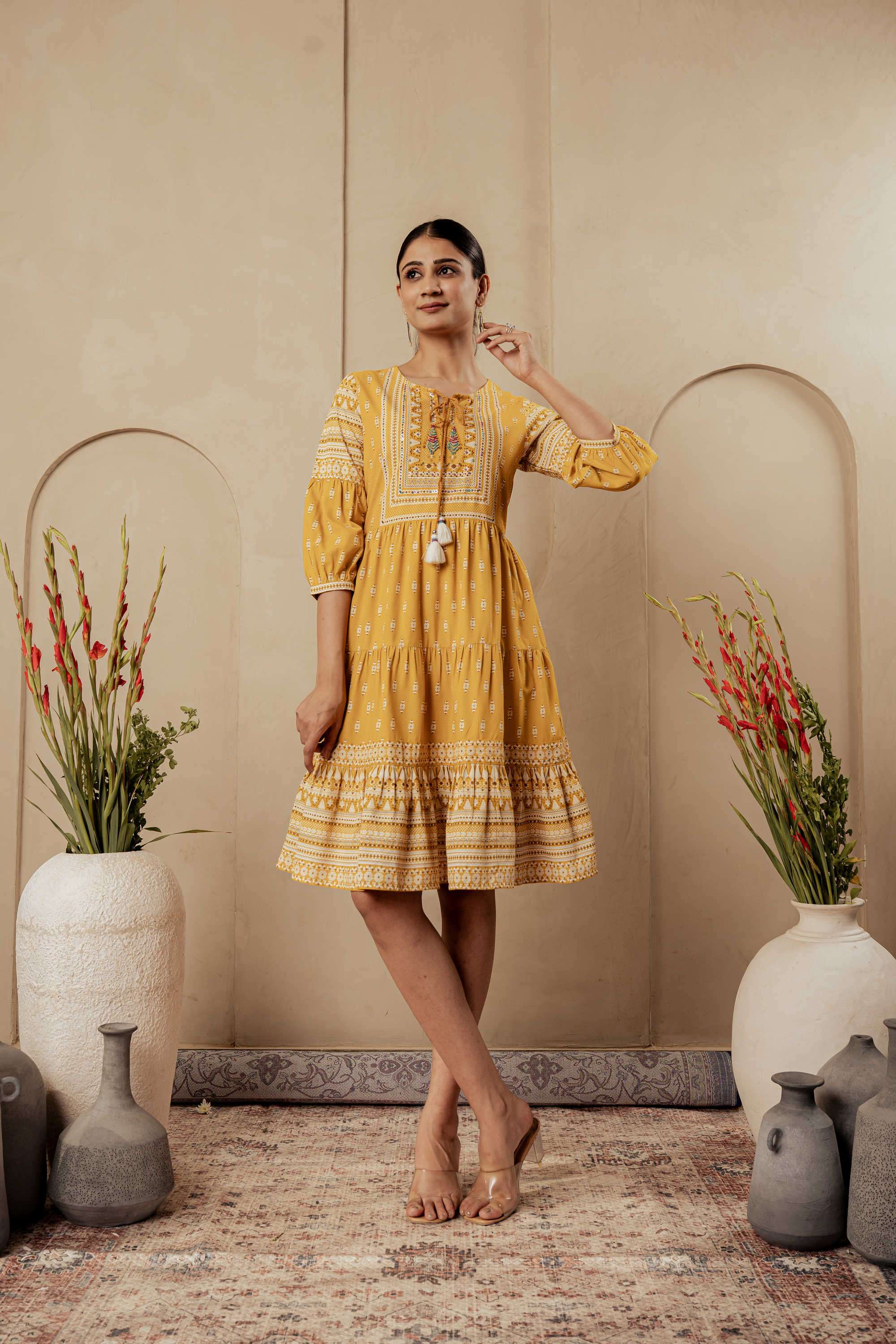Embroidered-Viscose-Round-Neck-Women-s-Dress