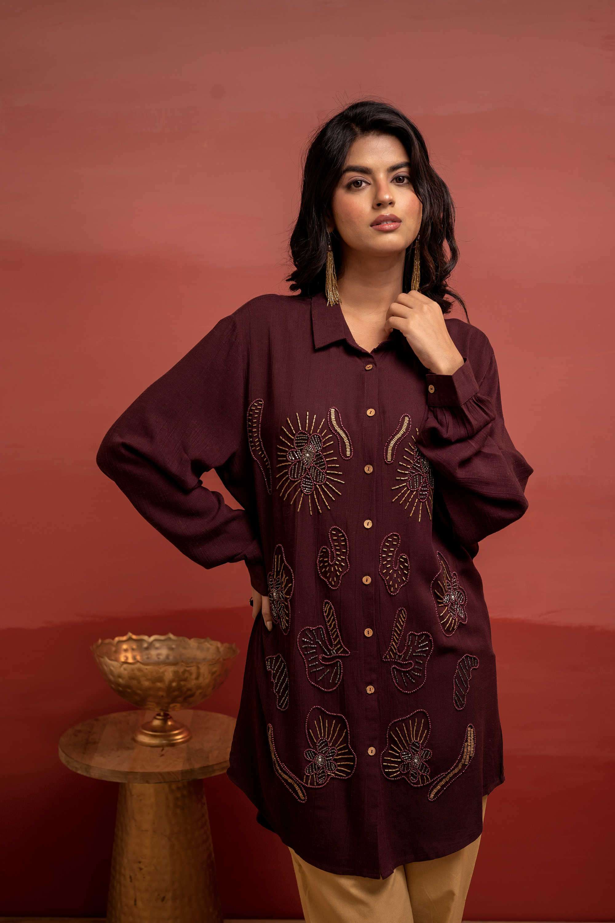 Embellished-Viscose-Women-s-Festive-Wear-Shirt