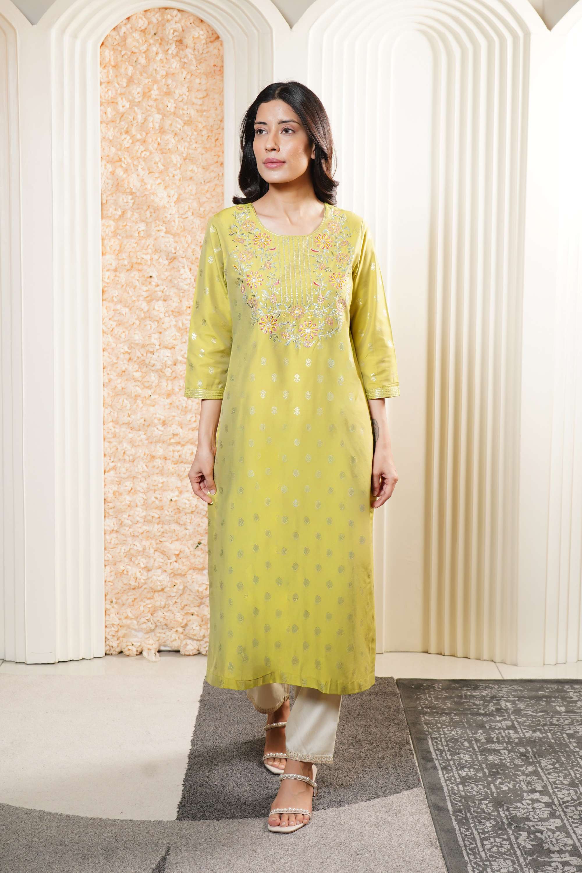 Solid-Blended-Fabric-Women-Fusion-Wear-Kurta