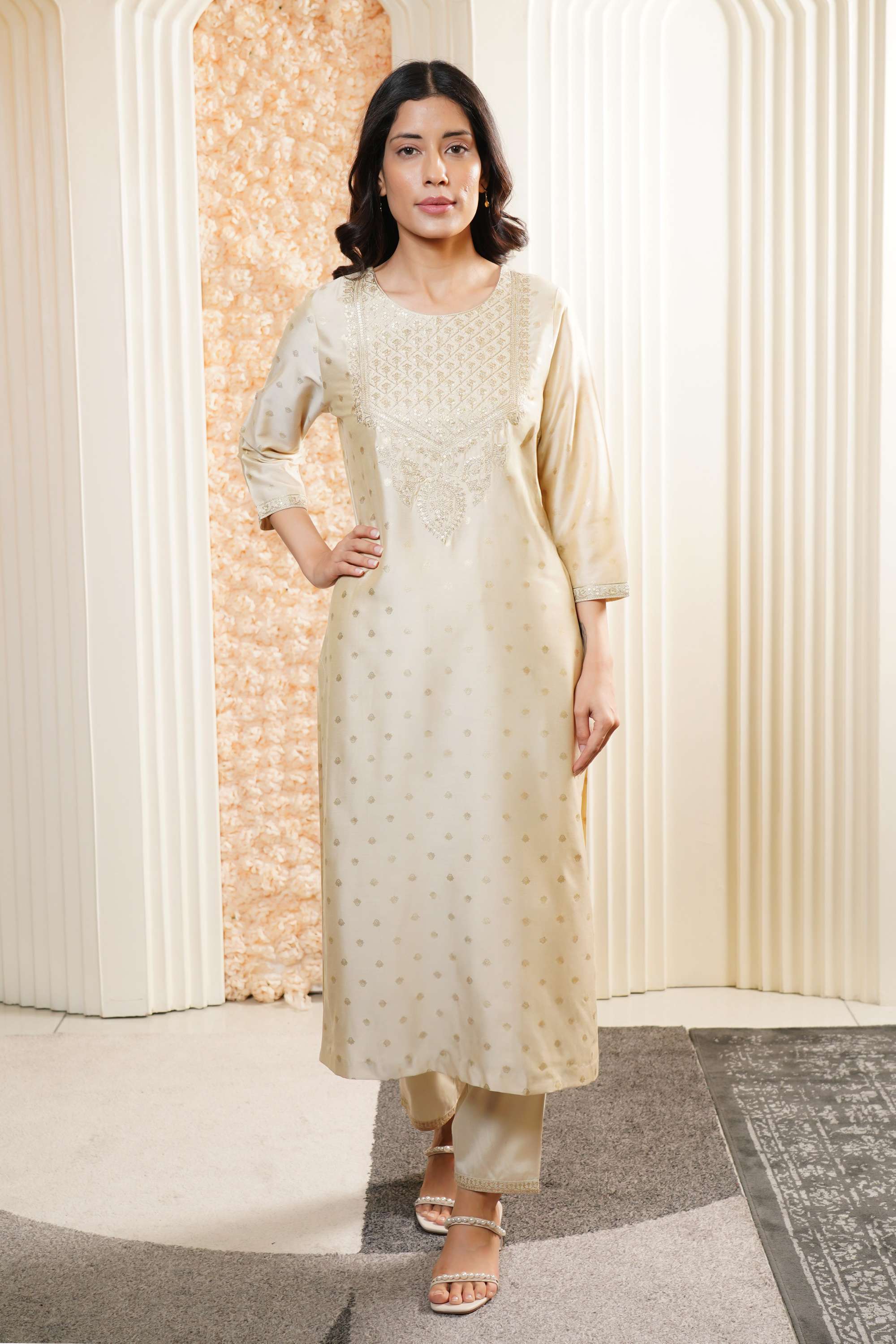 Solid-Blended-Fabric-Women-Fusion-Wear-Kurta