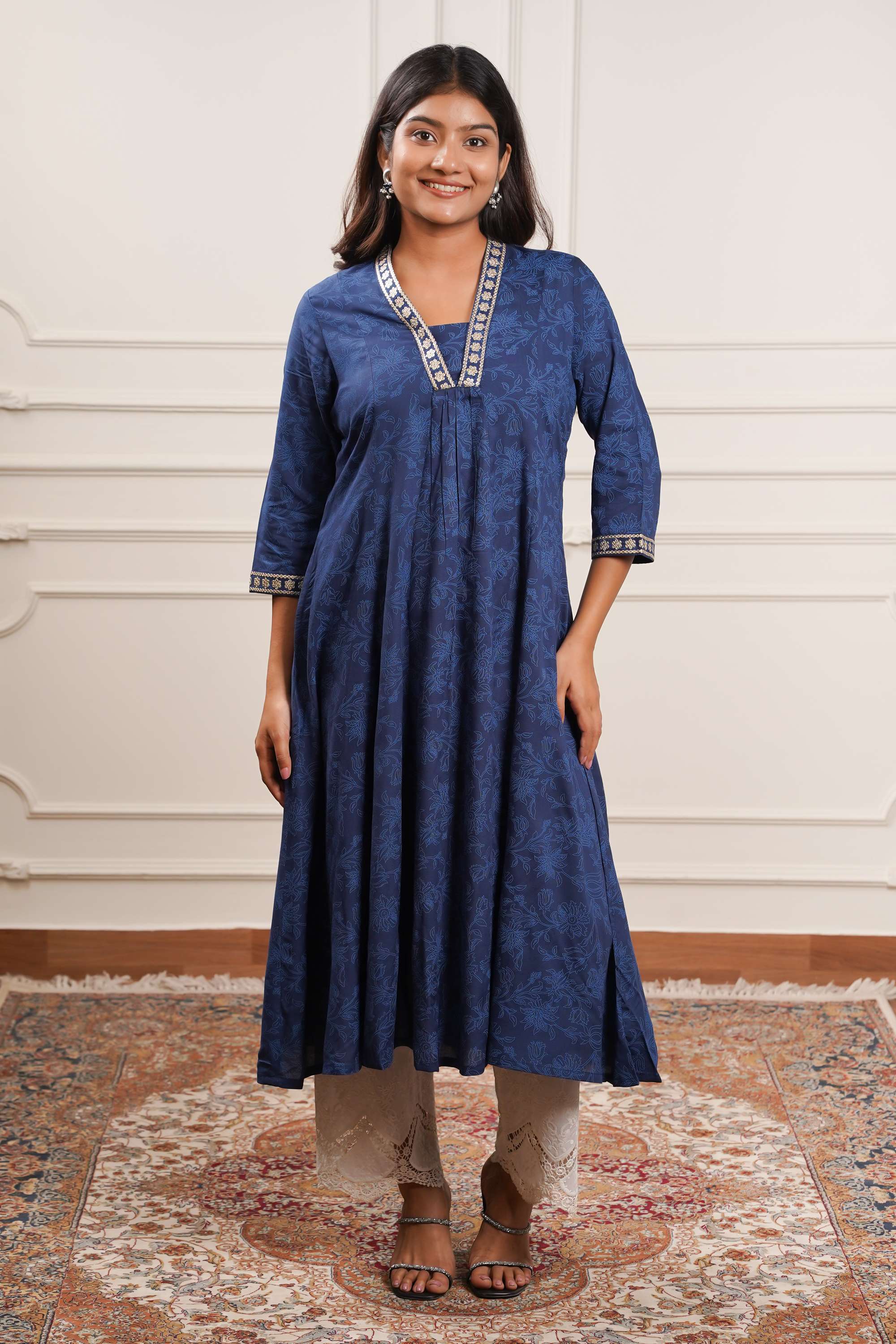 Floral-Polyester-Y-Neck-Women-Casual-Wear-Kurta