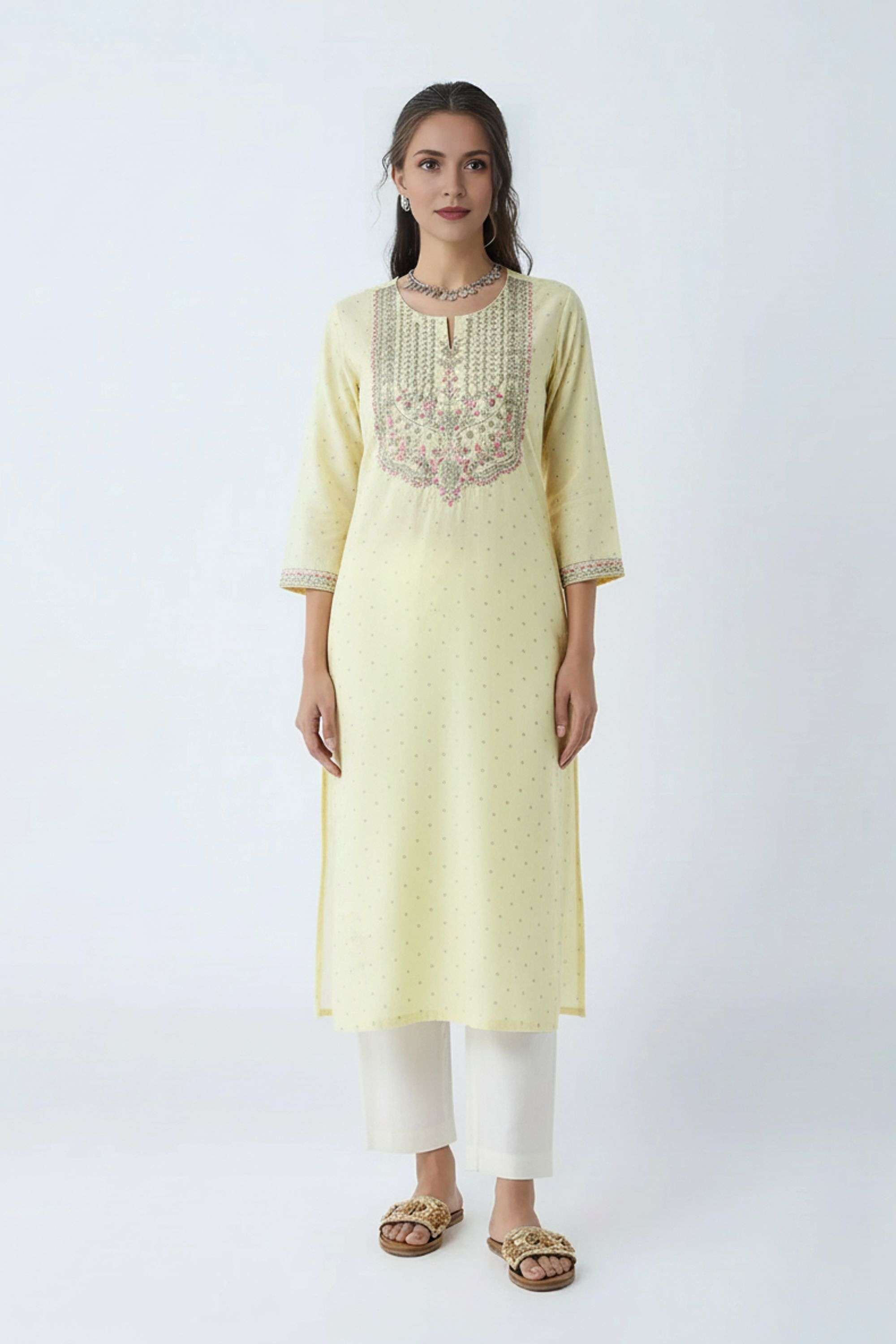 Solid-Blended-Fabric-Regular-Fit-Festive-Wear-Women-Kurta