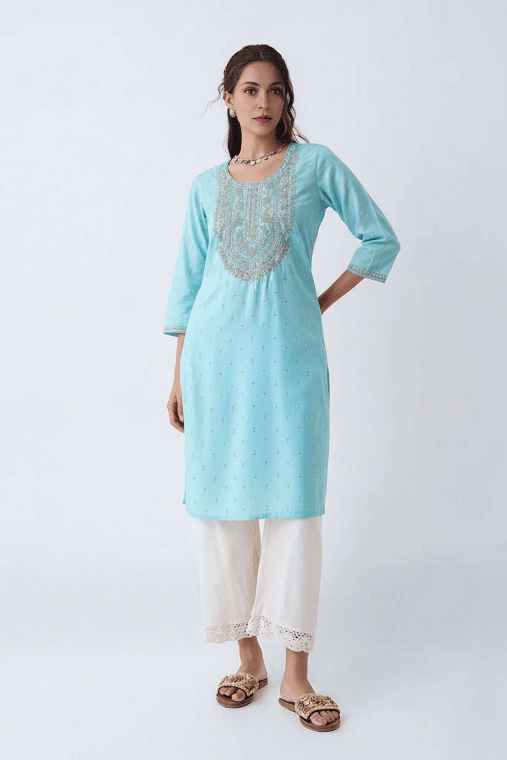 Solid-Blended-Fabric-Regular-Fit-Festive-Wear-Women-Kurta