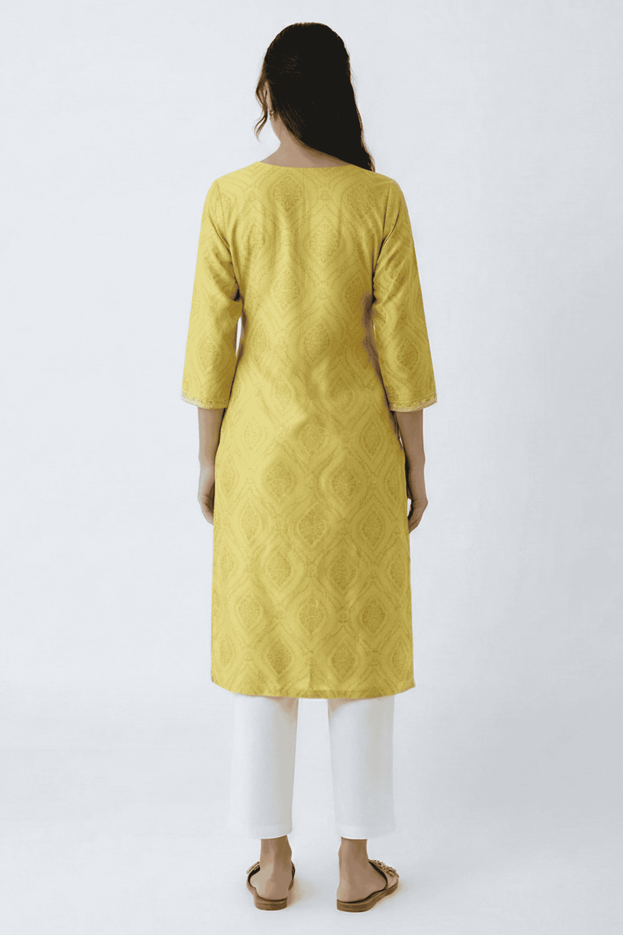 Embroidered-Blended-Fabric-Round-Neck-Women-Fusion-Wear-Kurta