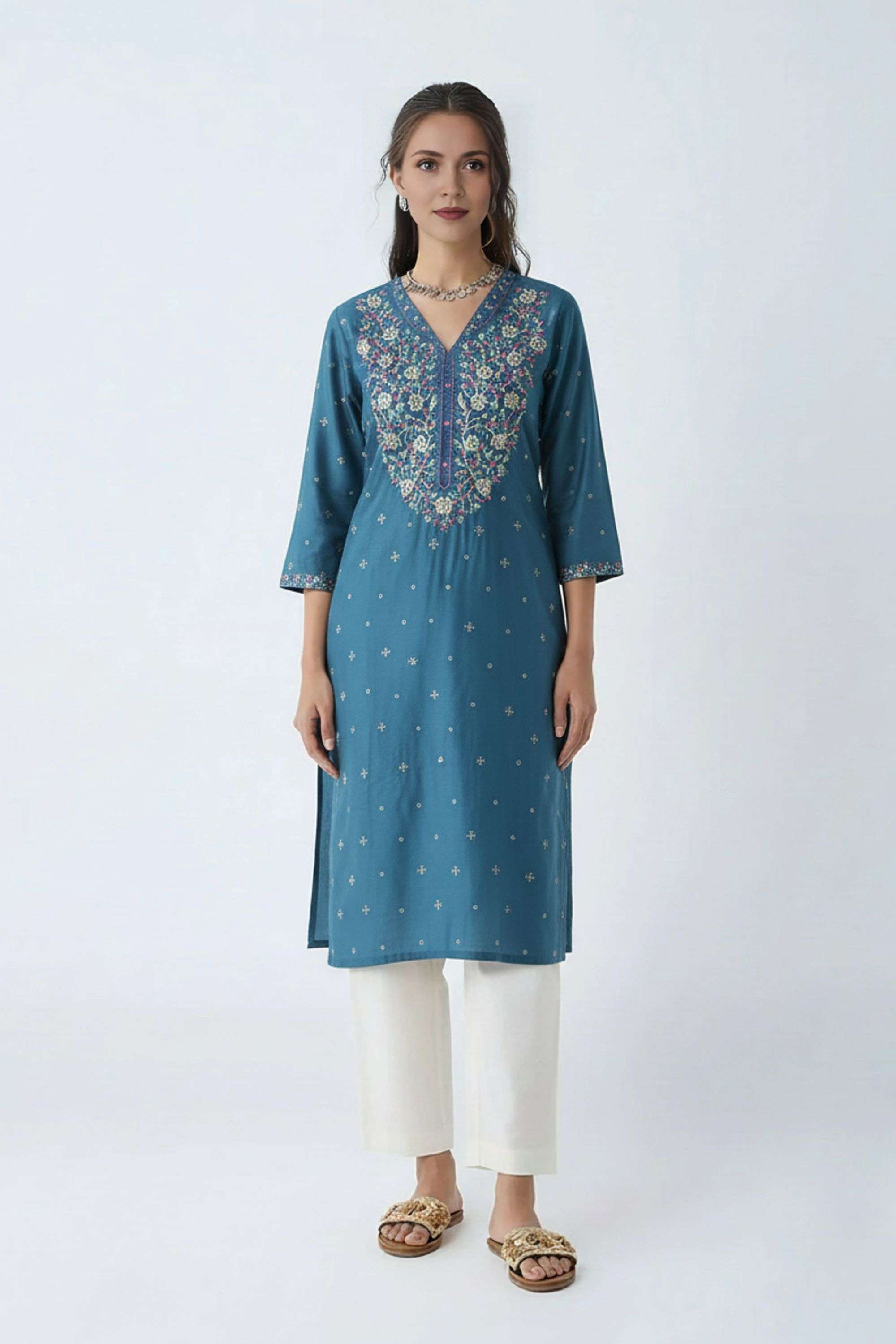 Solid-Blended-Fabric-Regular-Fit-Festive-Wear-Women-Kurta