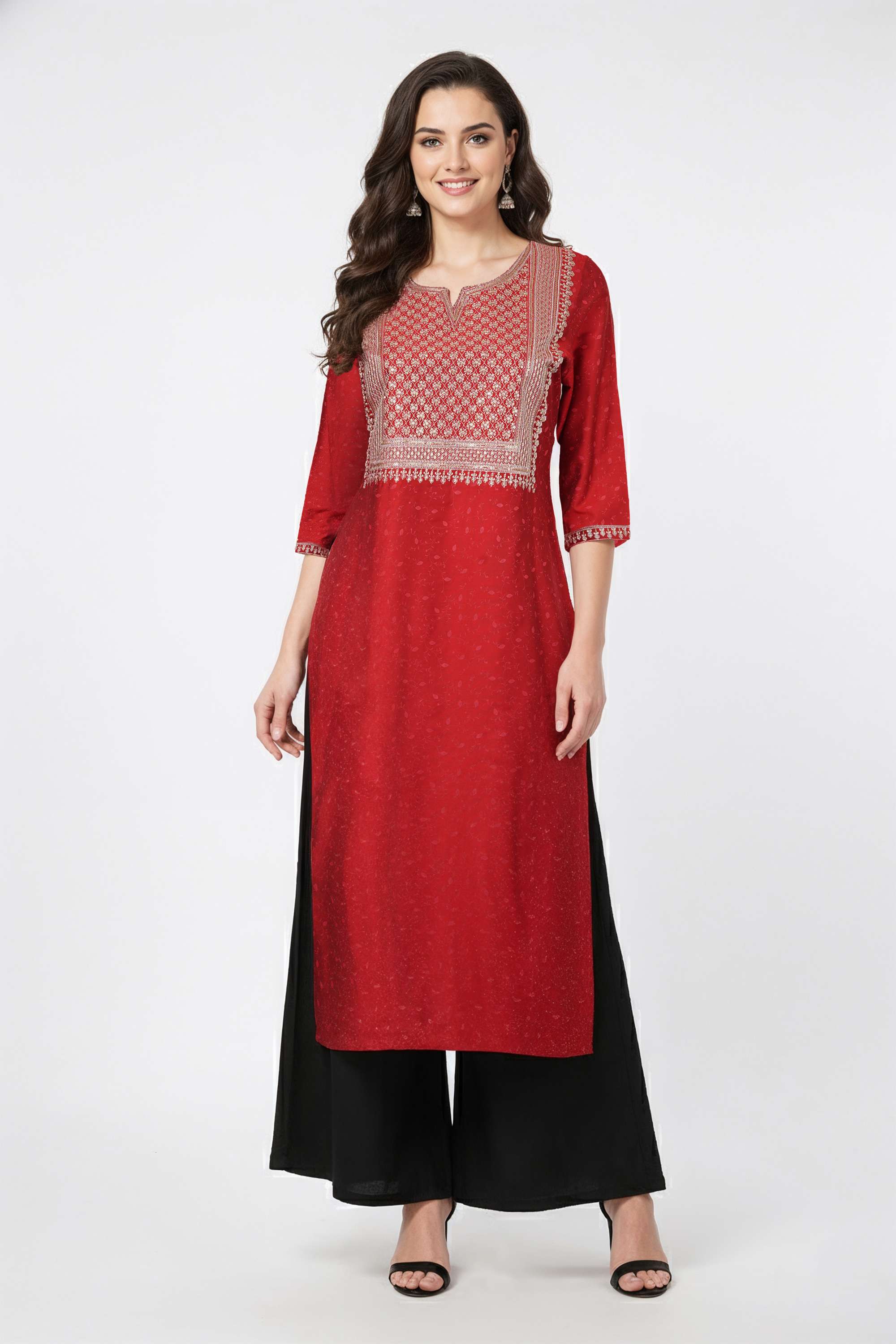 Printed-Blended-Fabric-Y-Neck-Women-s-Casual-Wear-Kurta