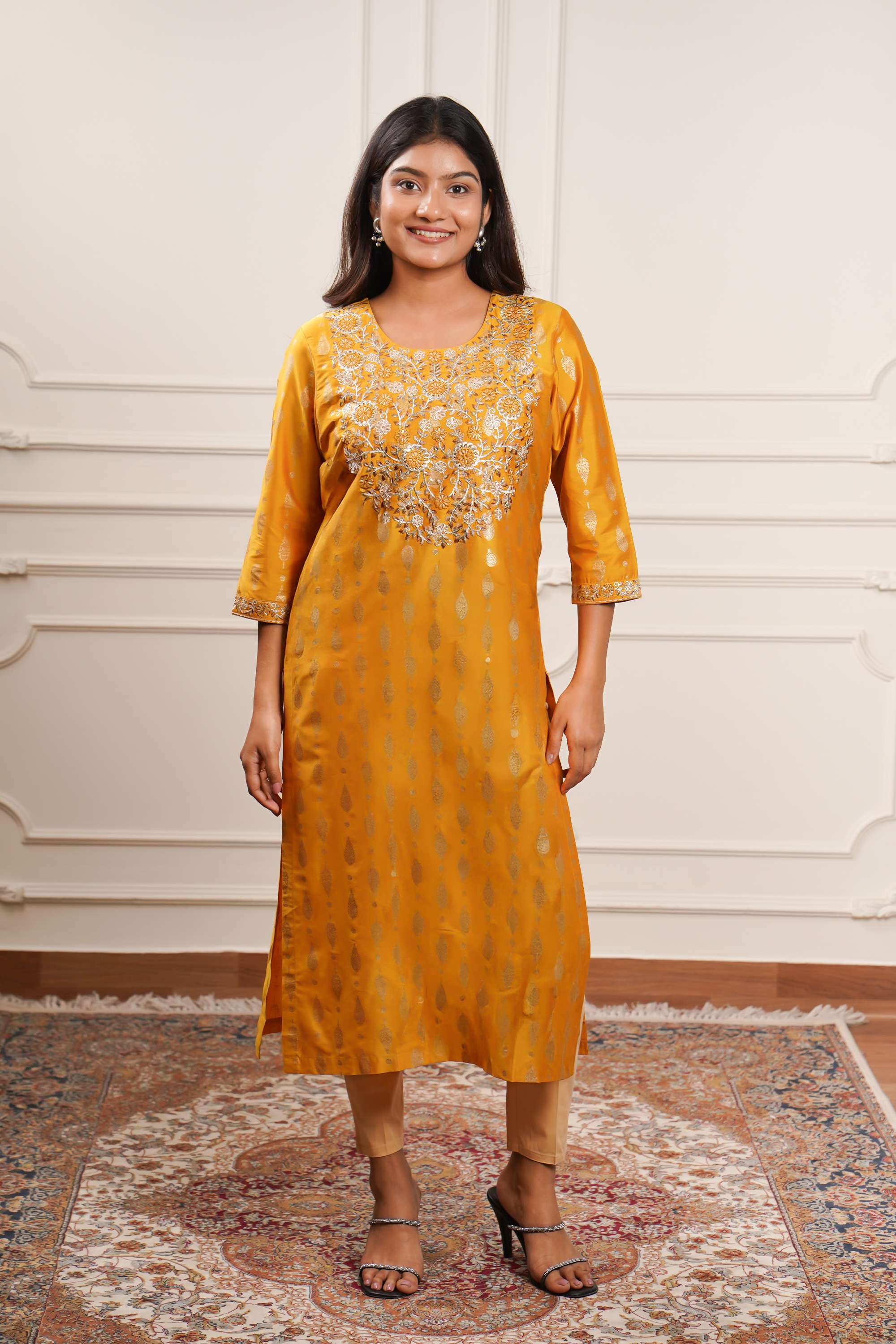 Embroidered-Polyester-Round-Neck-Women-Casual-Wear-Kurta