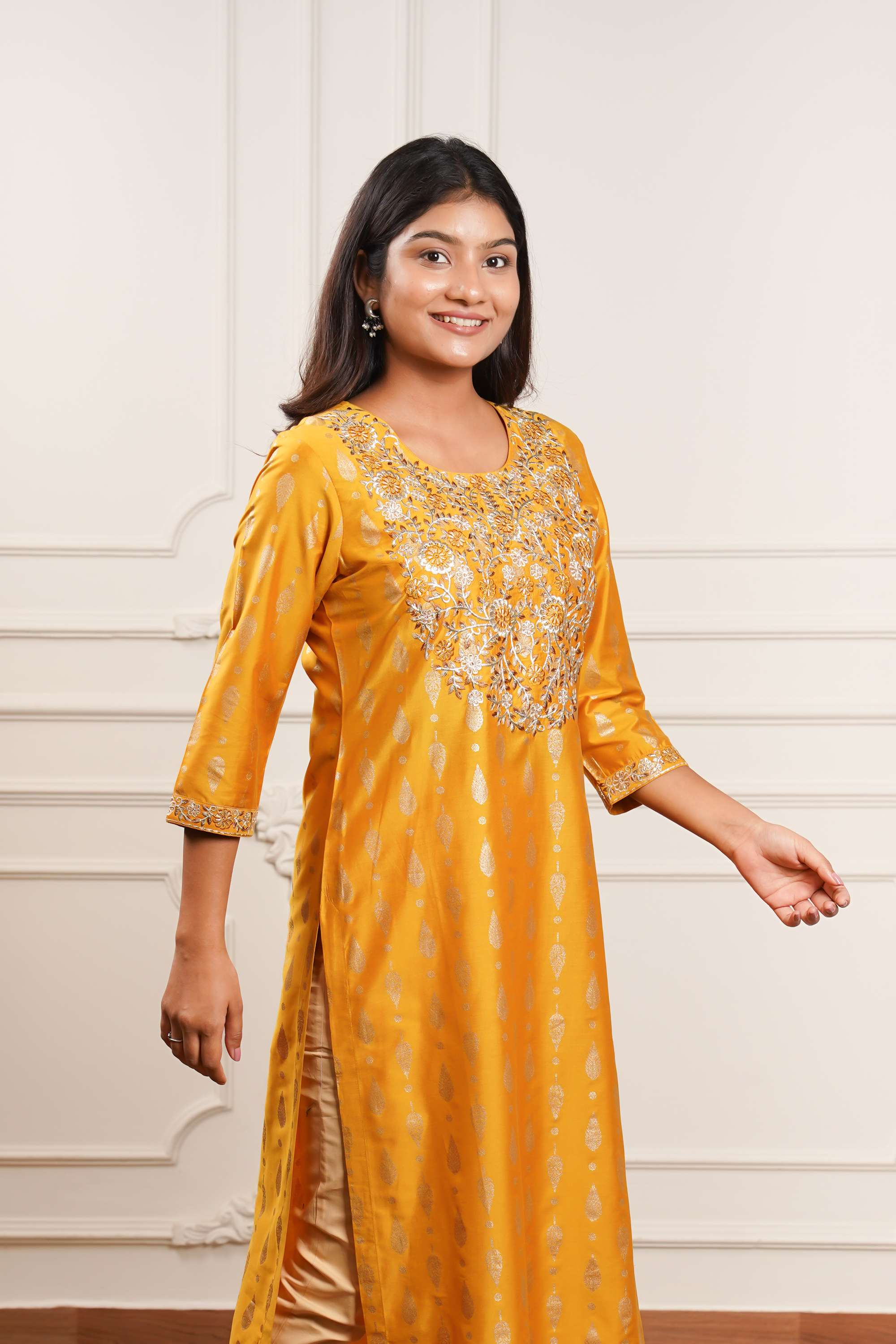 Embroidered-Polyester-Round-Neck-Women-Casual-Wear-Kurta