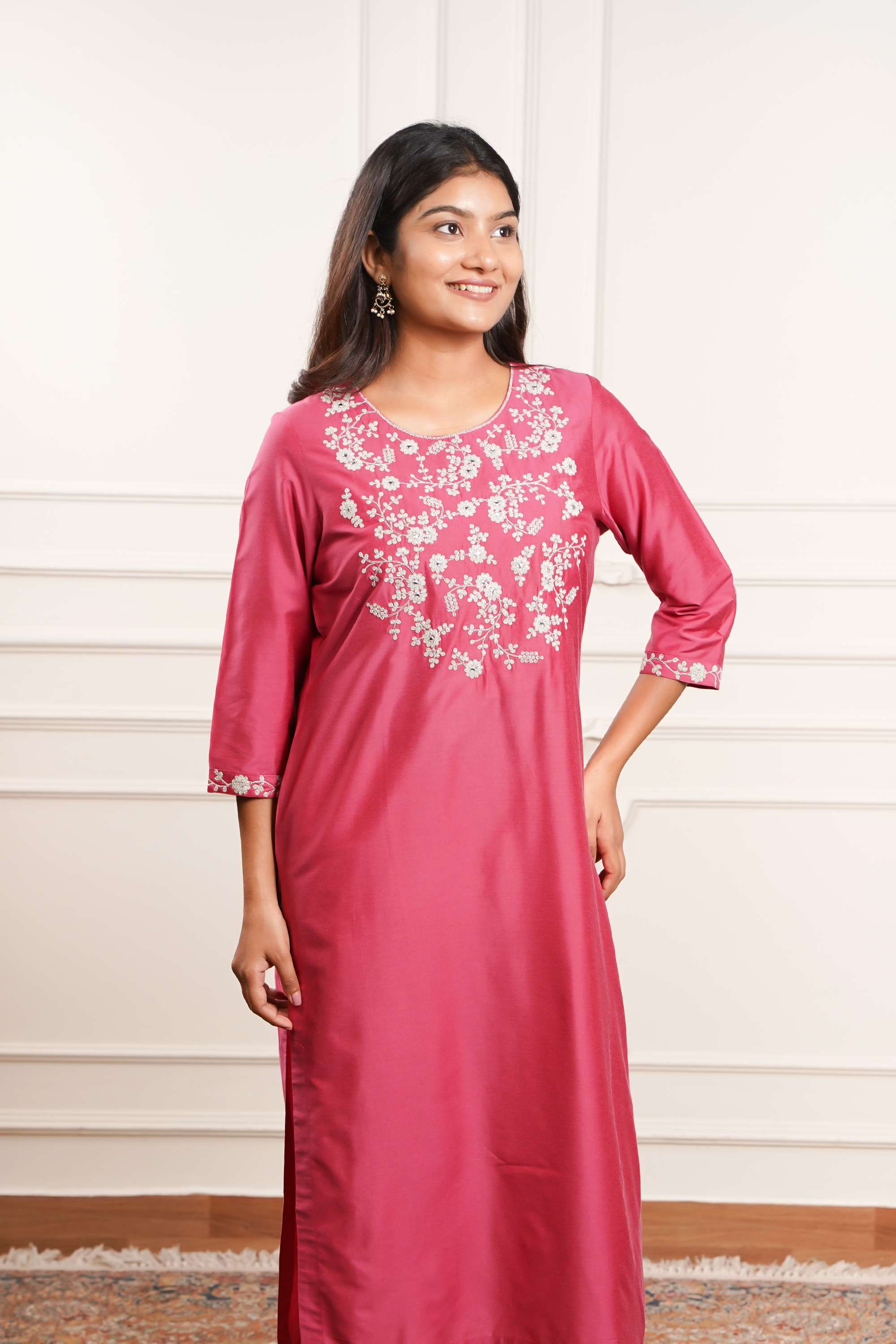 Embroidered-Polyester-Round-Neck-Women-Casual-Wear-Kurta