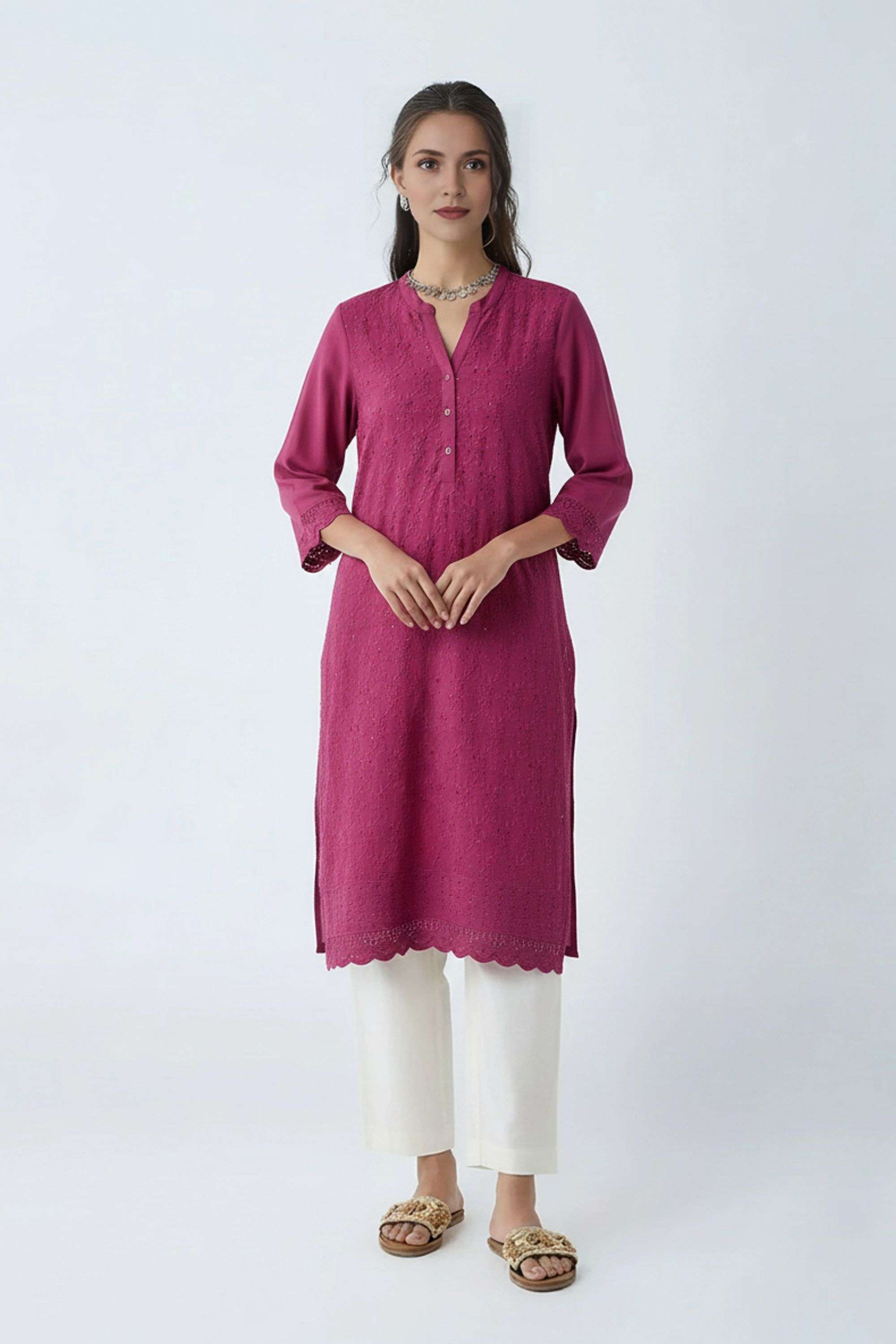 Solid-Blended-Fabric-Regular-Fit-Festive-Wear-Women-Kurta